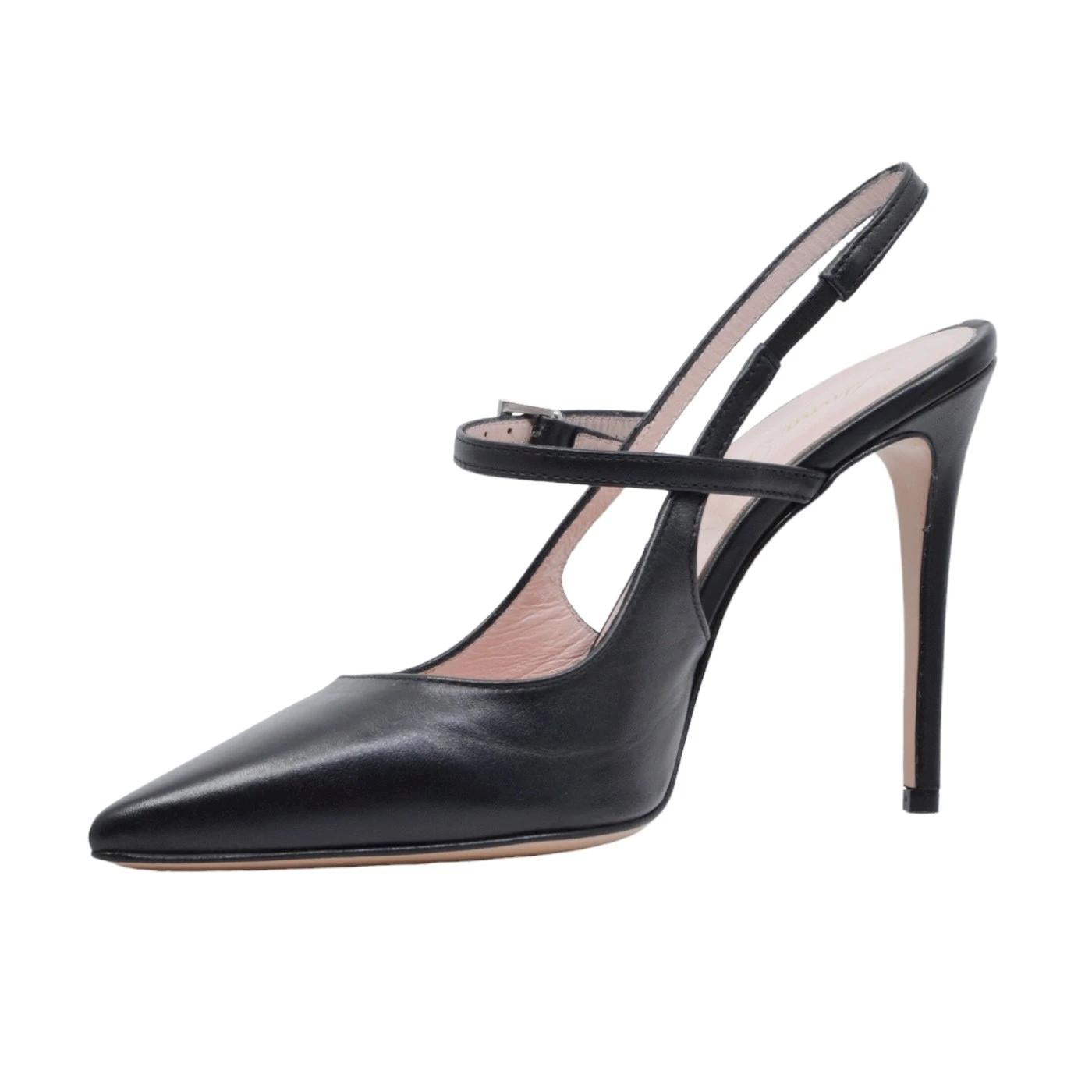 Anna F 1395 slingback donna in pelle nera elegante da cerimonia con tacco alto 