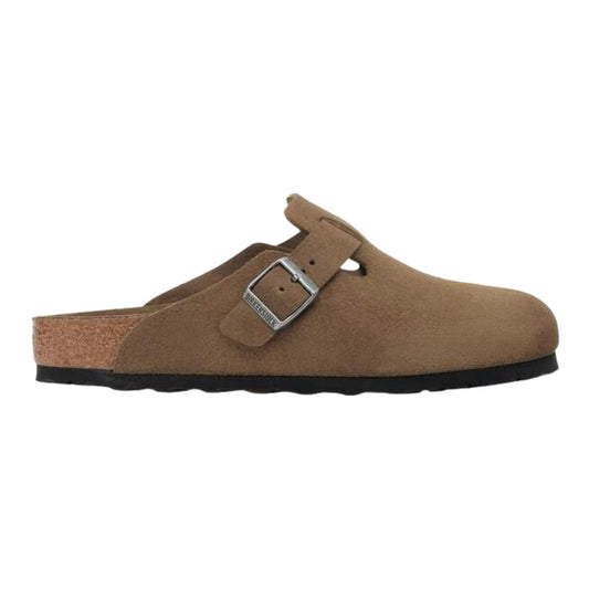Birkenstock Boston Soft Footbed pelle scamosciata Dark Tea Tonal sabot unisex narrow fit 