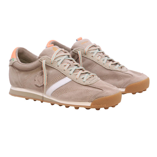 Satorisan Stardust Gravel sneaker uomo in camoscio marrone con talloncino arancio 