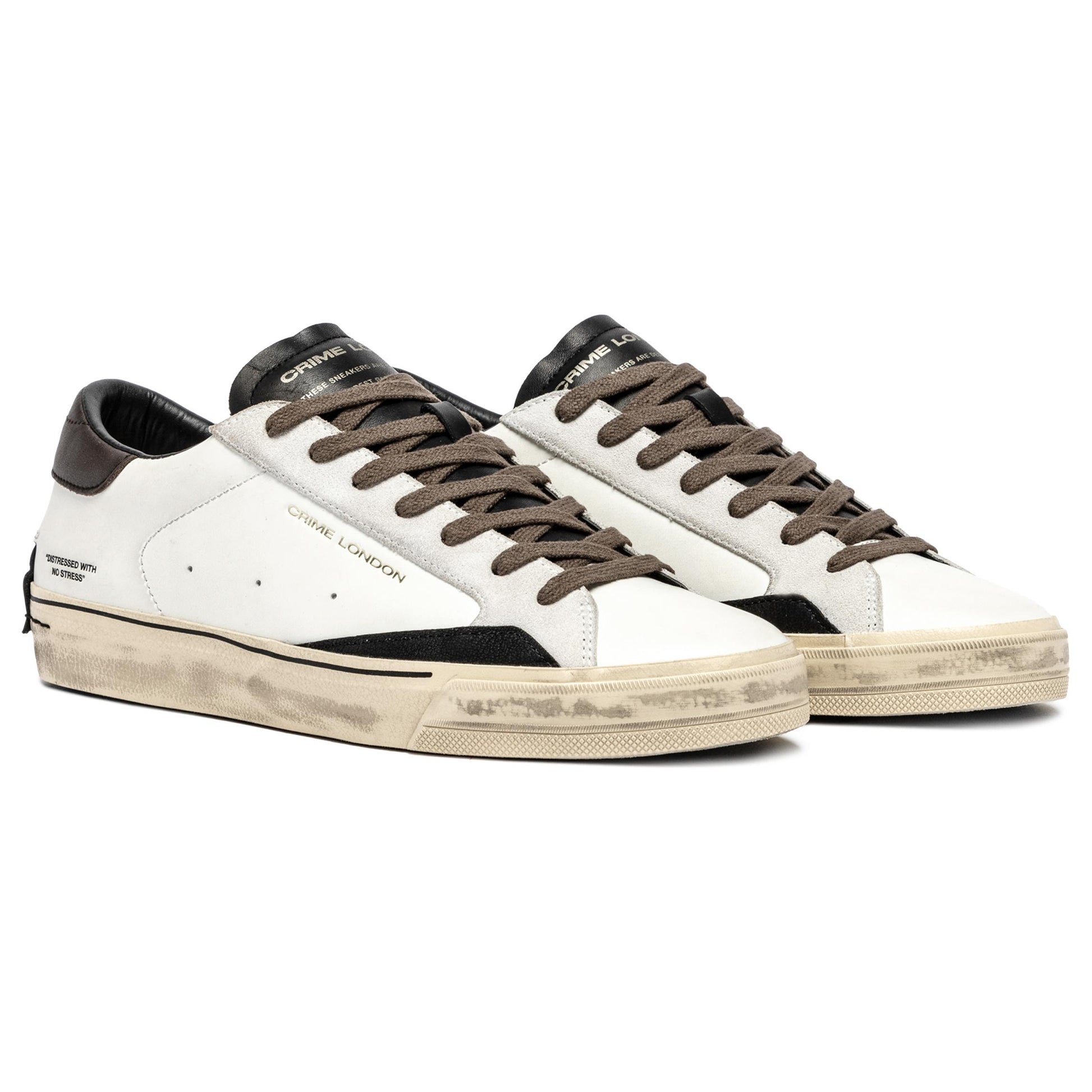 Crime London 11075 Distressed 2.0 sneaker uomo in pelle bianca 