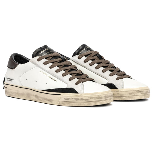 Crime London 11075 Distressed 2.0 sneaker uomo in pelle bianca 