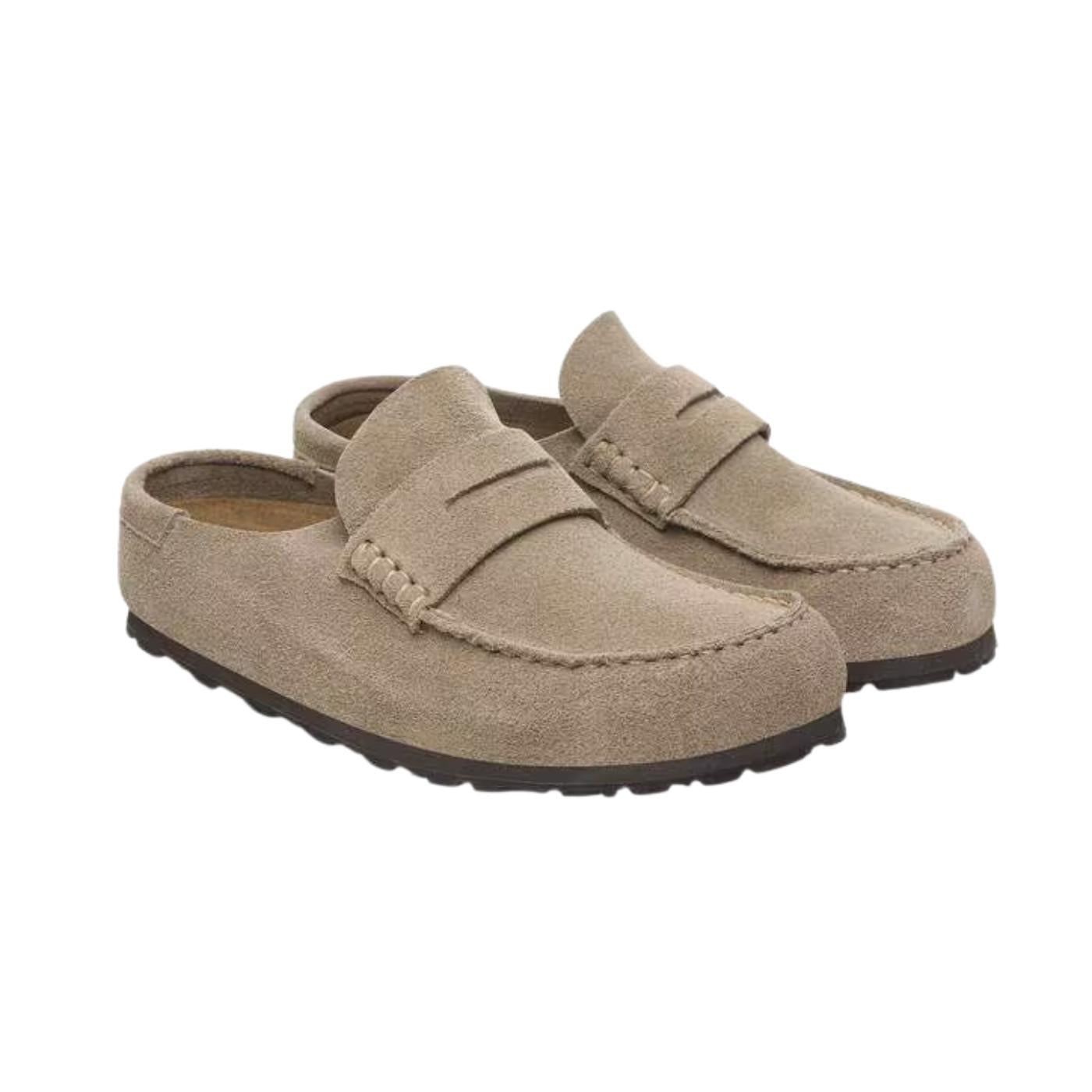 Birkenstock Naples Wrapped 1029710 sabot uomo donna in camoscio taupe stile mocassino narrow fit 