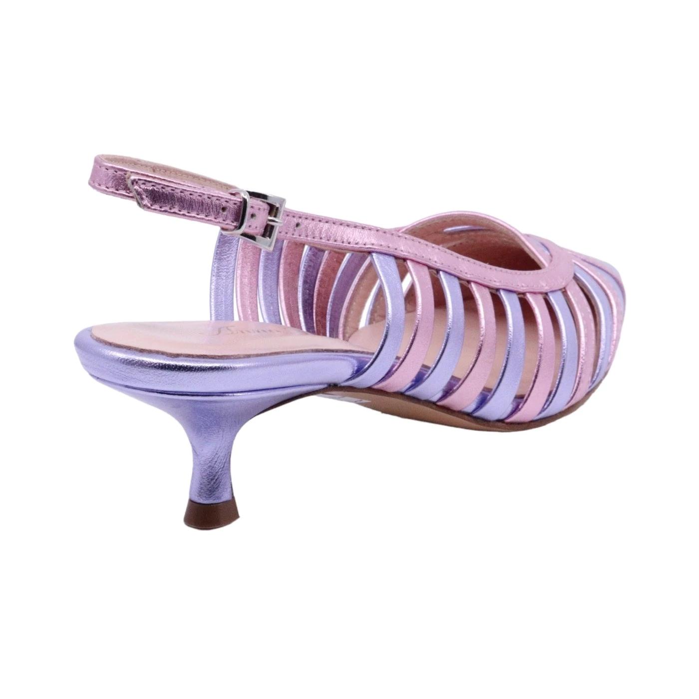 Slingback donna Anna F in pelle laminata di colore rosa e lilla 