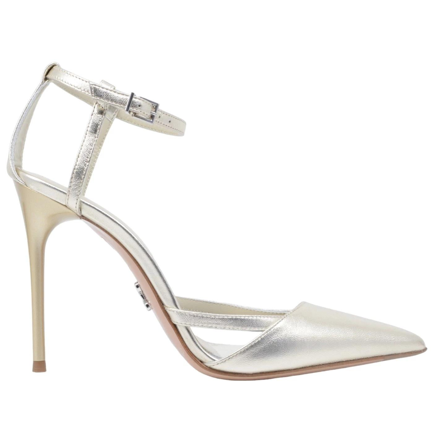 Slingback Sergio Levantesi Linda in pelle laminata di colore platino 