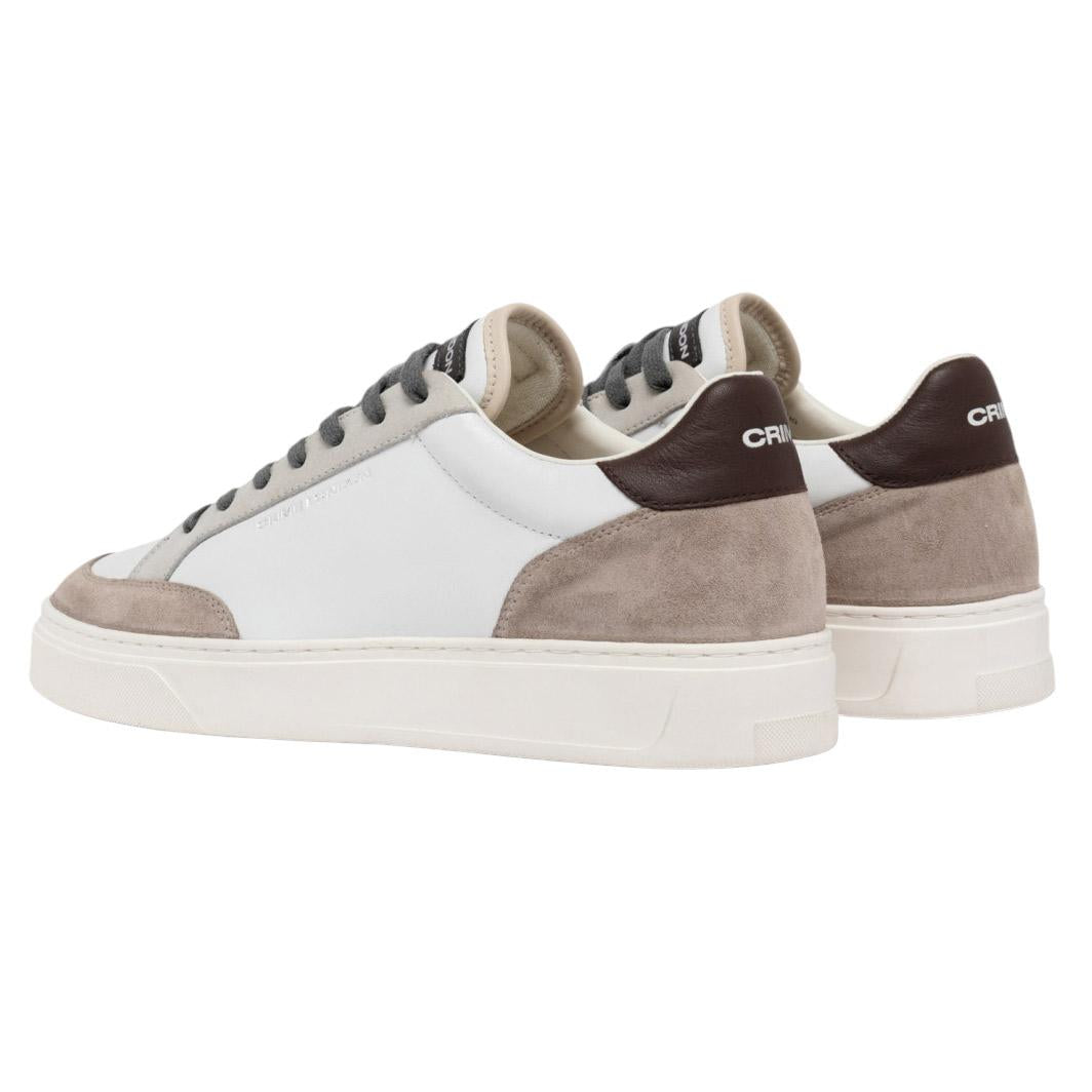 Sneaker uomo Crime London Eclipse 15752 pelle bianca e tortora con dettagli in camoscio 