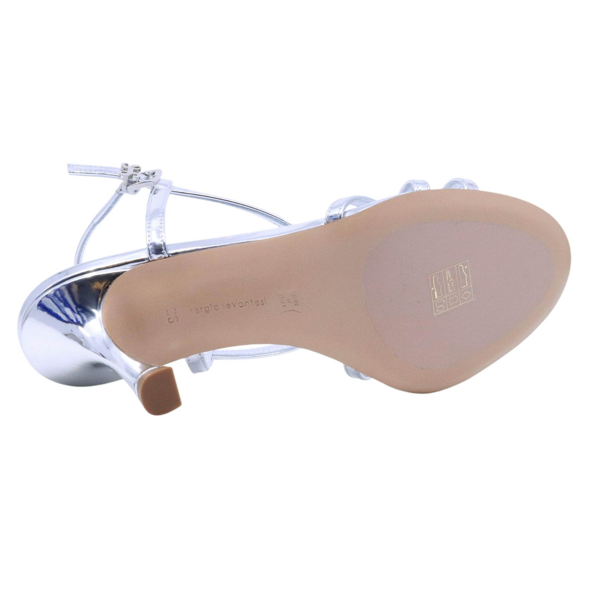 Sandalo con tacco Sergio Levantesi Heide in specchio argento 