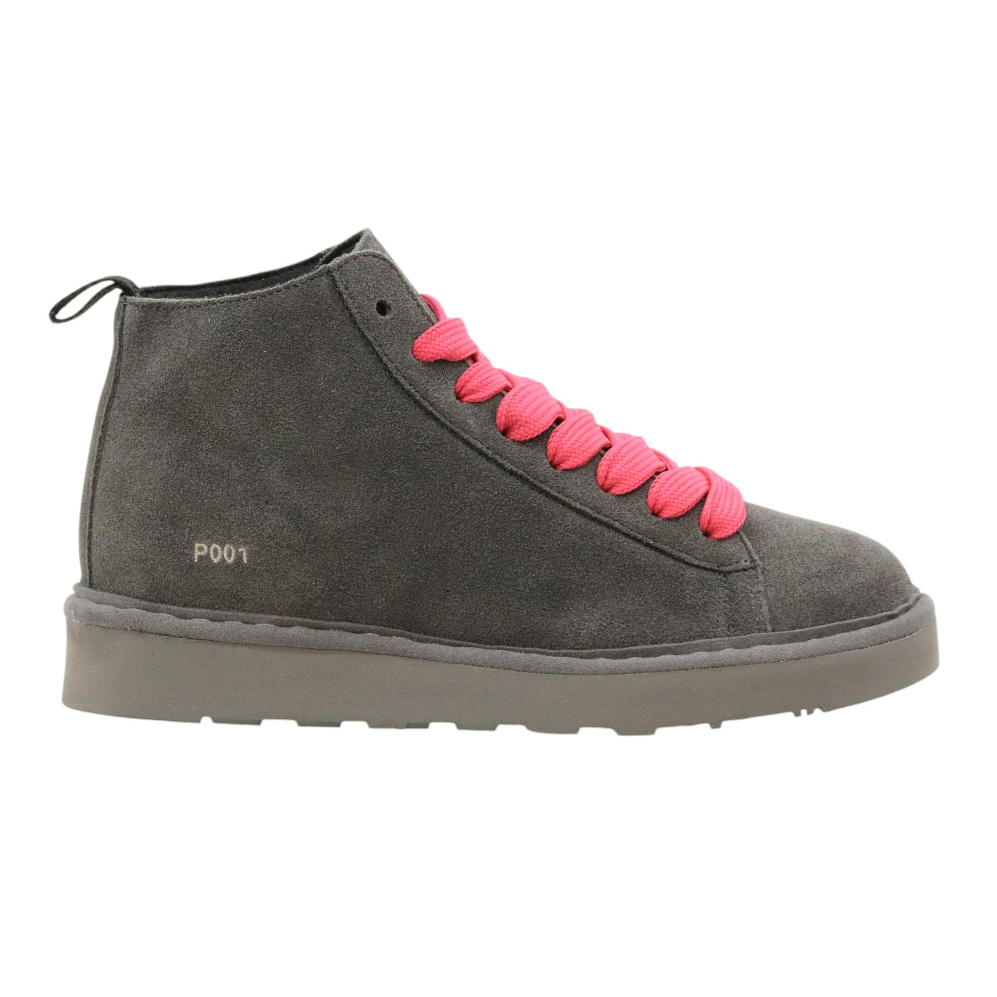 Panchic P001 polacchino donna in suede antracite e lacci fucsia 