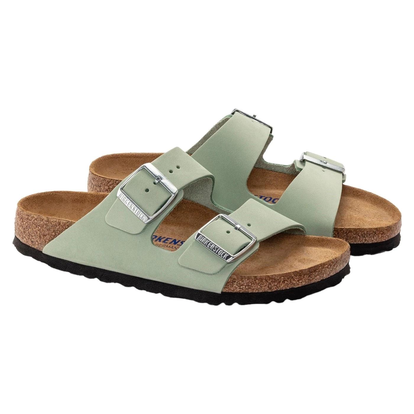 Birkenstock Arizona SFB Matcha Nubuck Leather sandalo verde chiaro Narrow Fit 