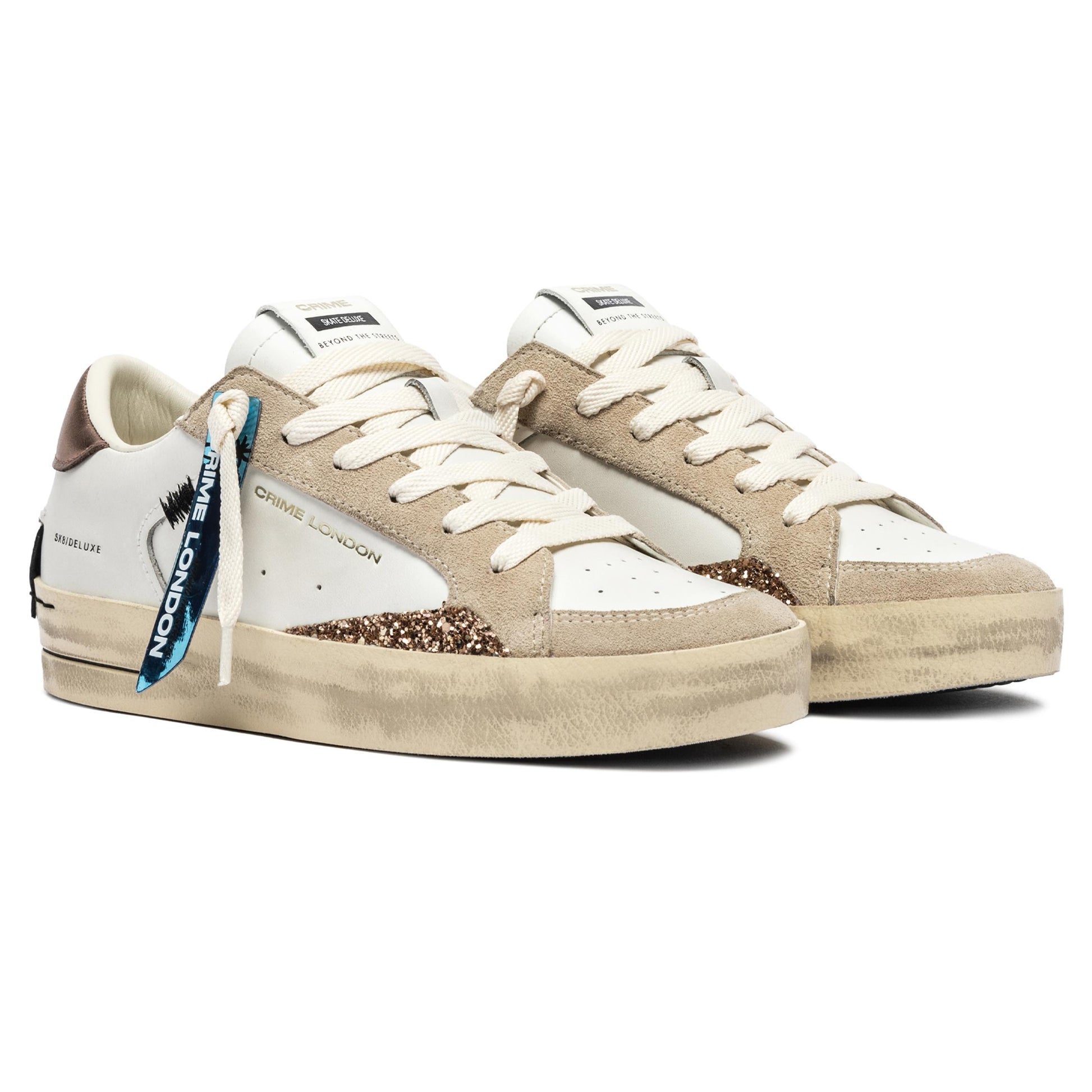 Crime London 25100 SK8 Deluxe sneaker donna in pelle bianca 