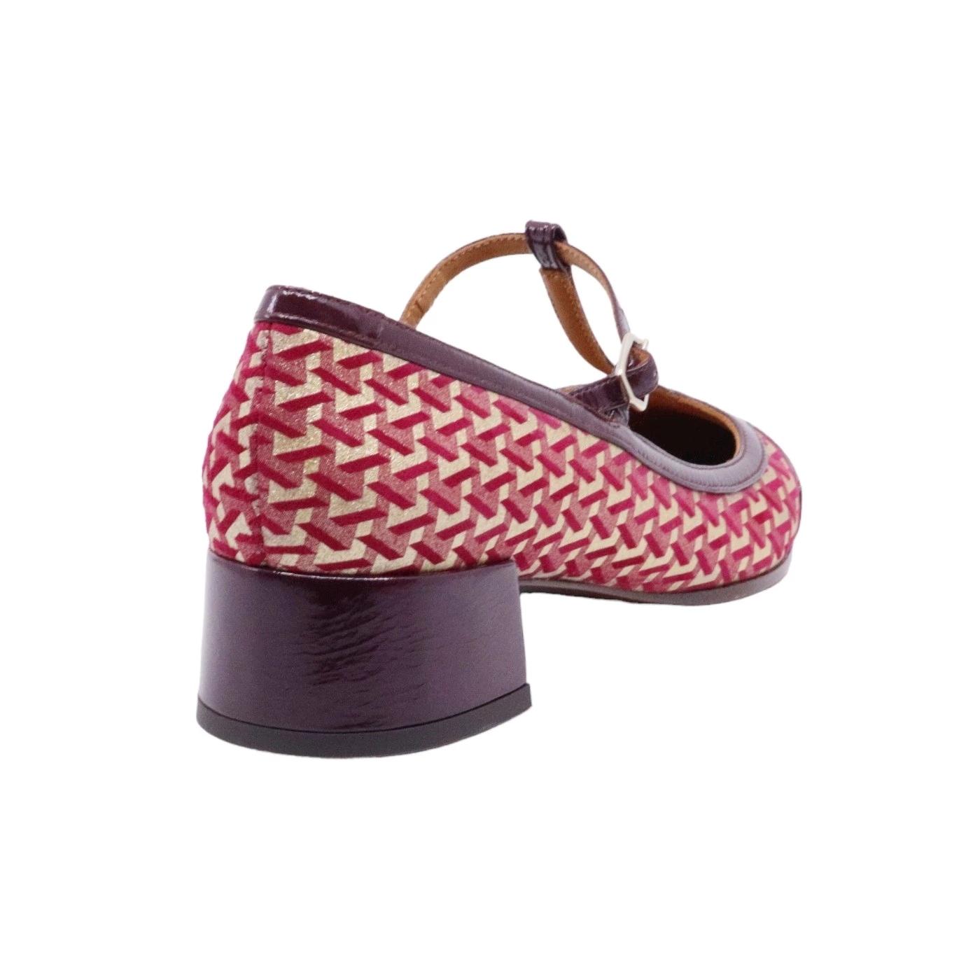 Scarpa decolleté Chie MIhara da donna realizzata in pelle viola e camoscio stampato fuscia 