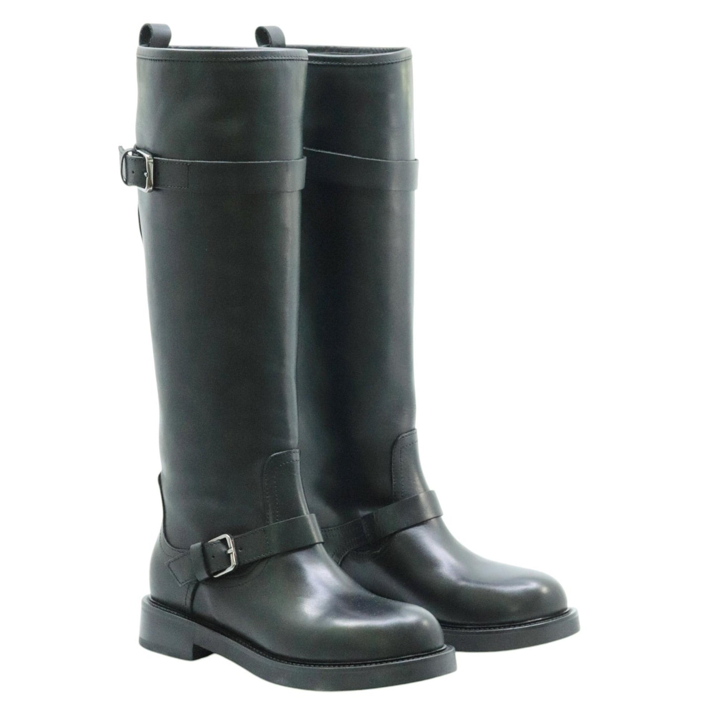 The Seller MW558 stivale donna in pelle nera con doppia fibbia 