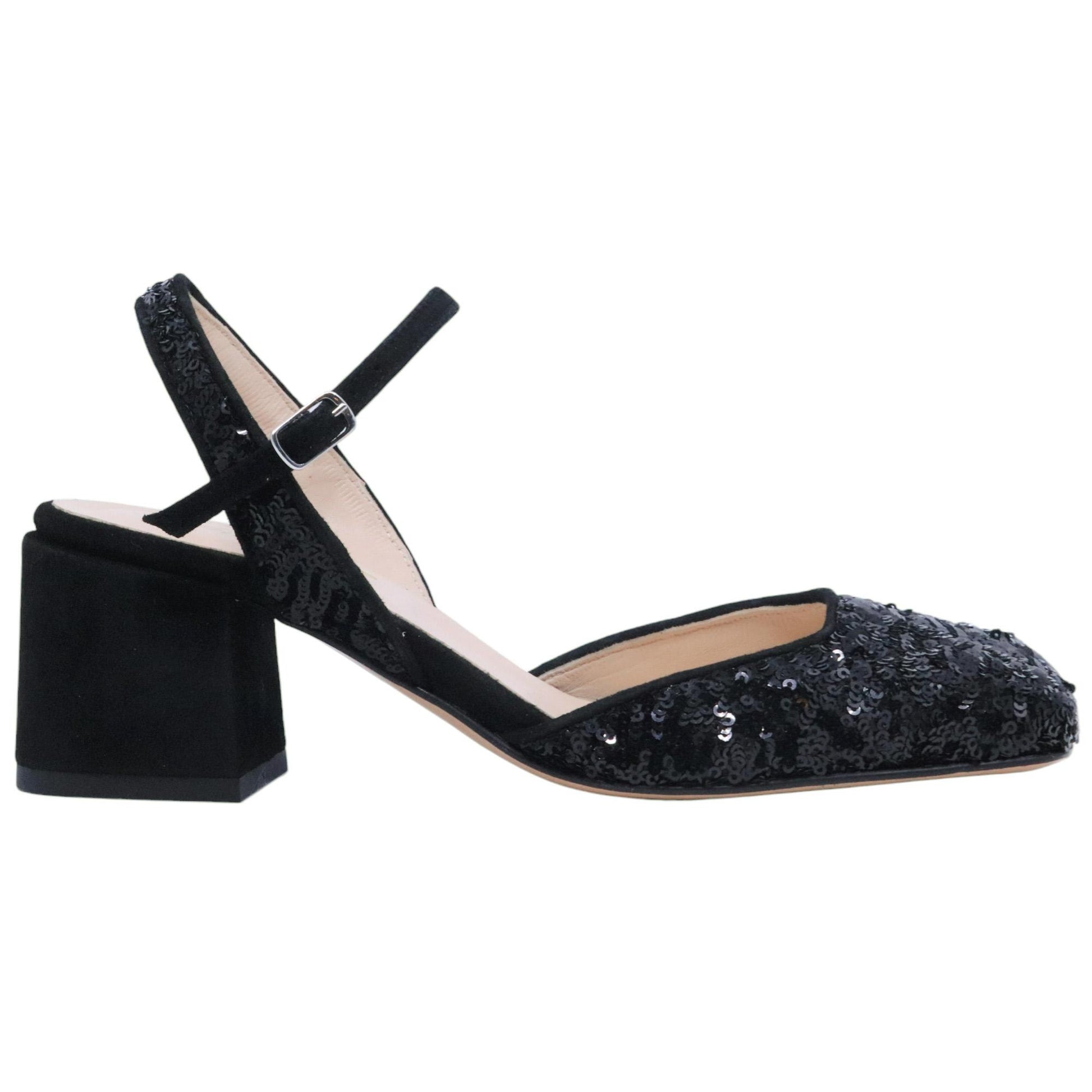 Slingback donna Anna F 1838 in paillettes nero 