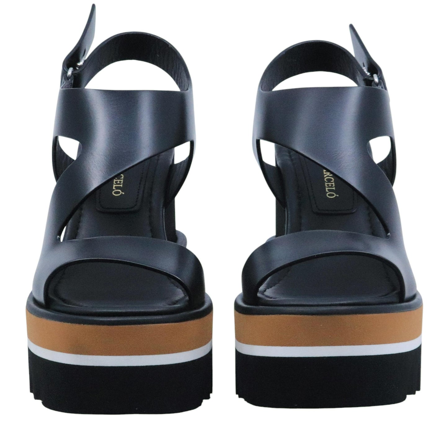 Sandalo con zeppa Paloma Barceló 26 Zarine in pelle nera 