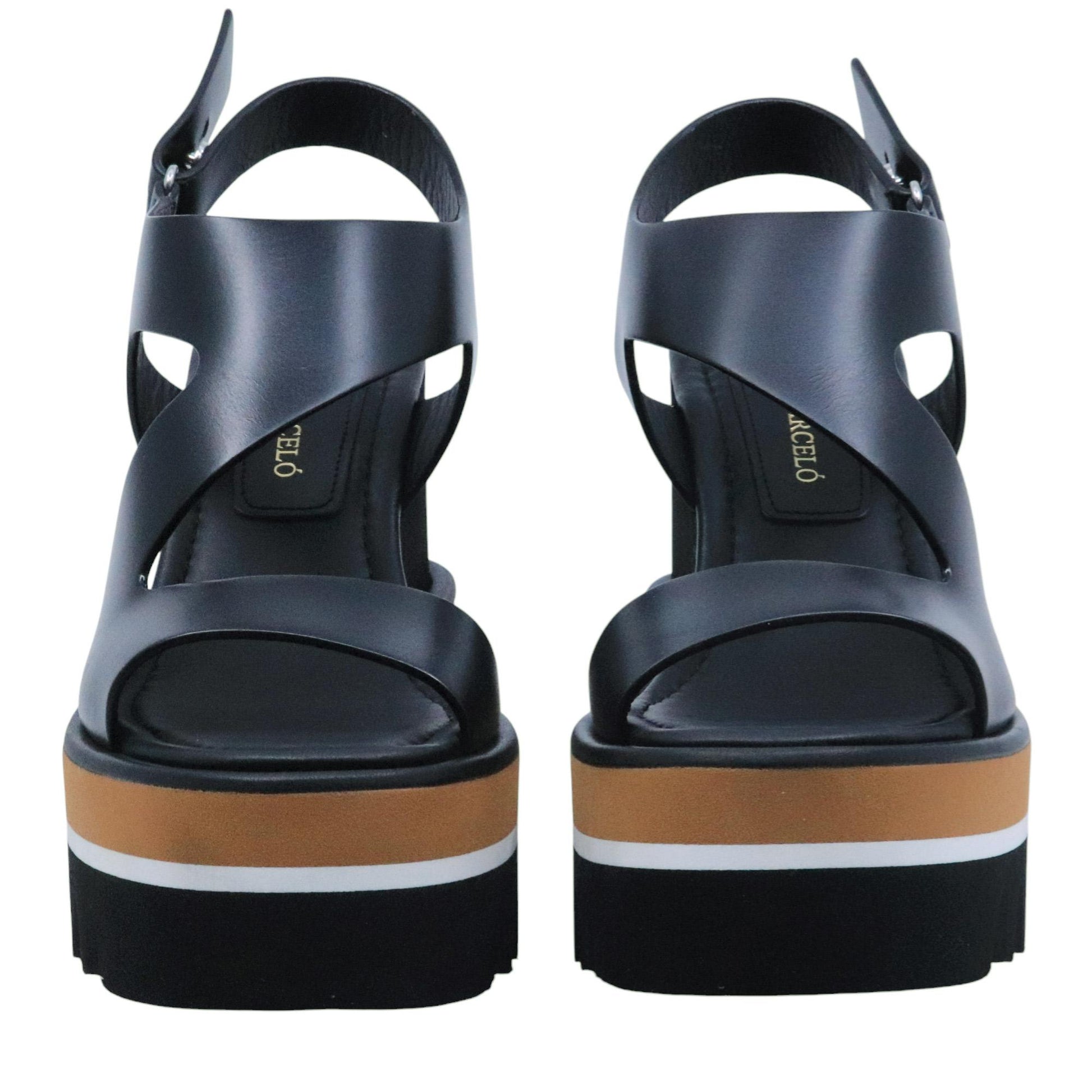 Sandalo con zeppa Paloma Barceló 26 Zarine in pelle nera 