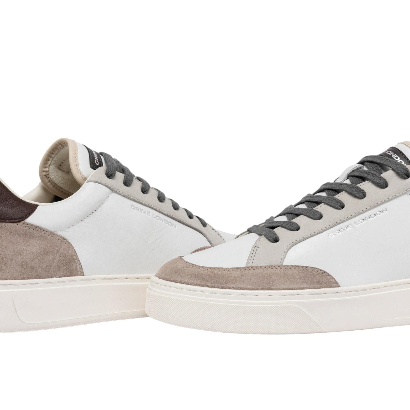 Sneaker uomo Crime London Eclipse 15752 pelle bianca e tortora con dettagli in camoscio 