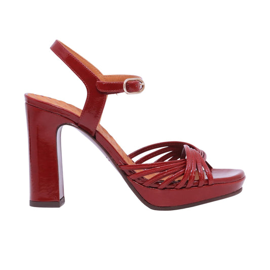 Chie Mihara Caneti48 sandalo donna in pelle rosso rojo con tacco e plateau 