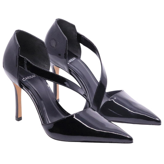 Décolleté donna Carrano 607002 in pelle vernice di colore nero aperto ai lati 