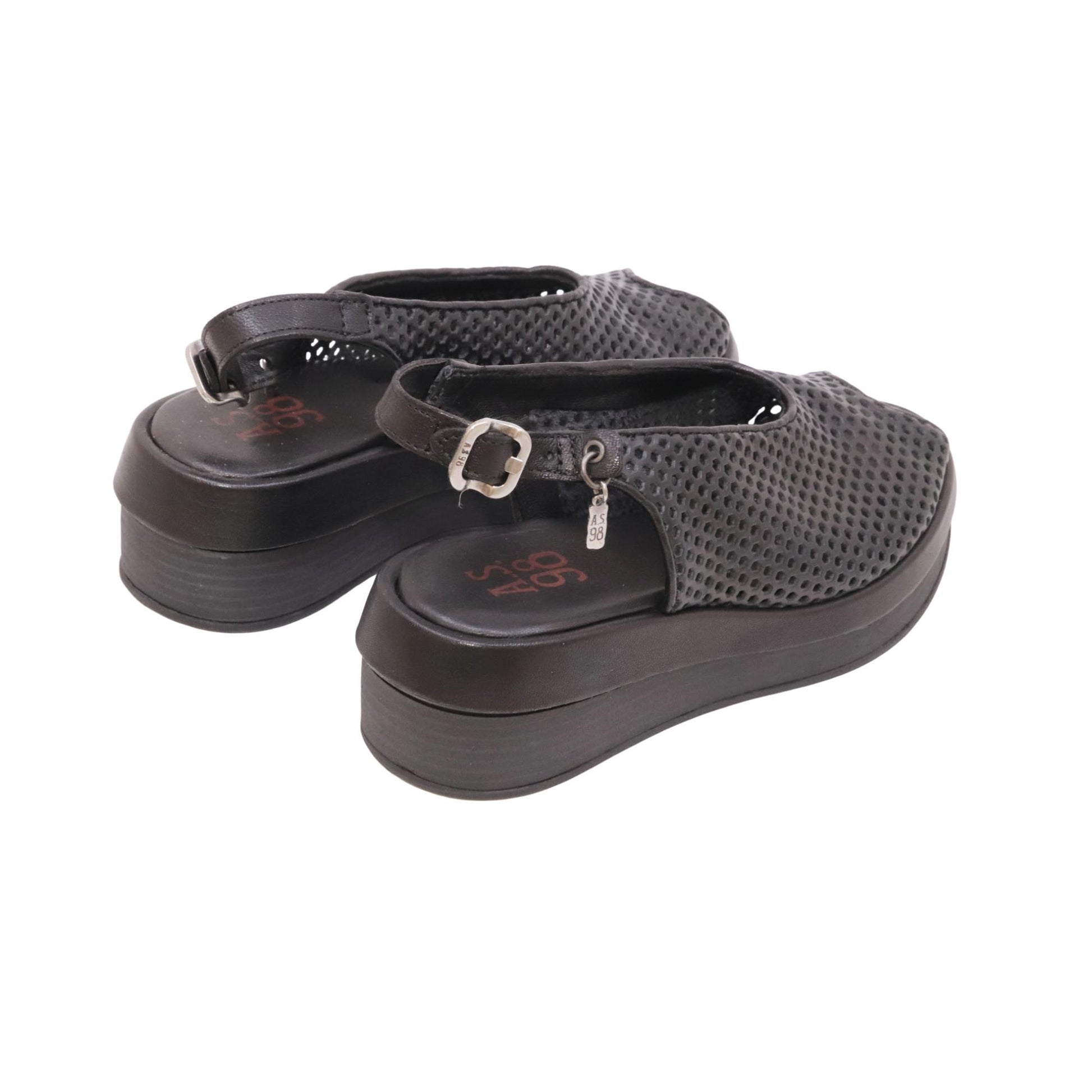 A.S.98 Sama C02011 sandalo donna in pelle nera traforata con zeppa<BR/> 