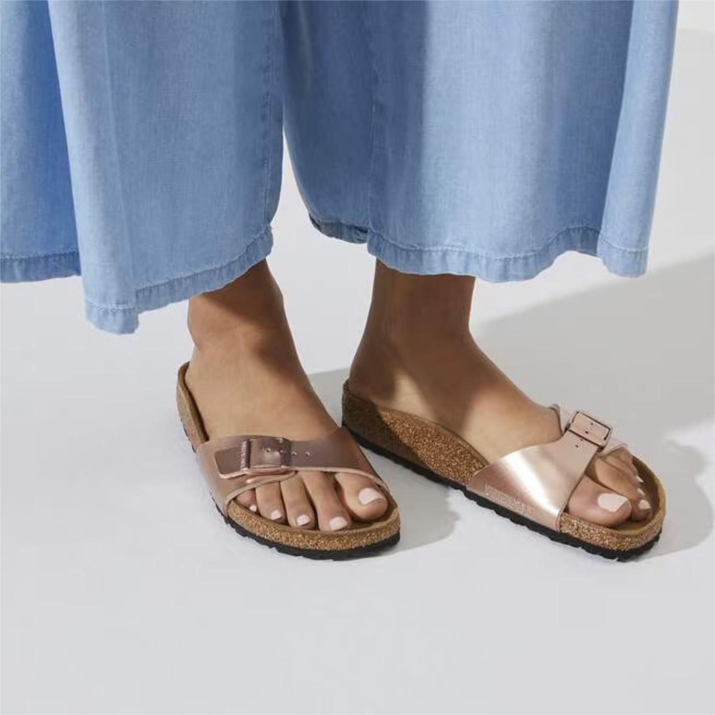 Birkenstock Madrid Birko-Flor Metallic Copper sandalo donna effetto metallizzato narrow fit 