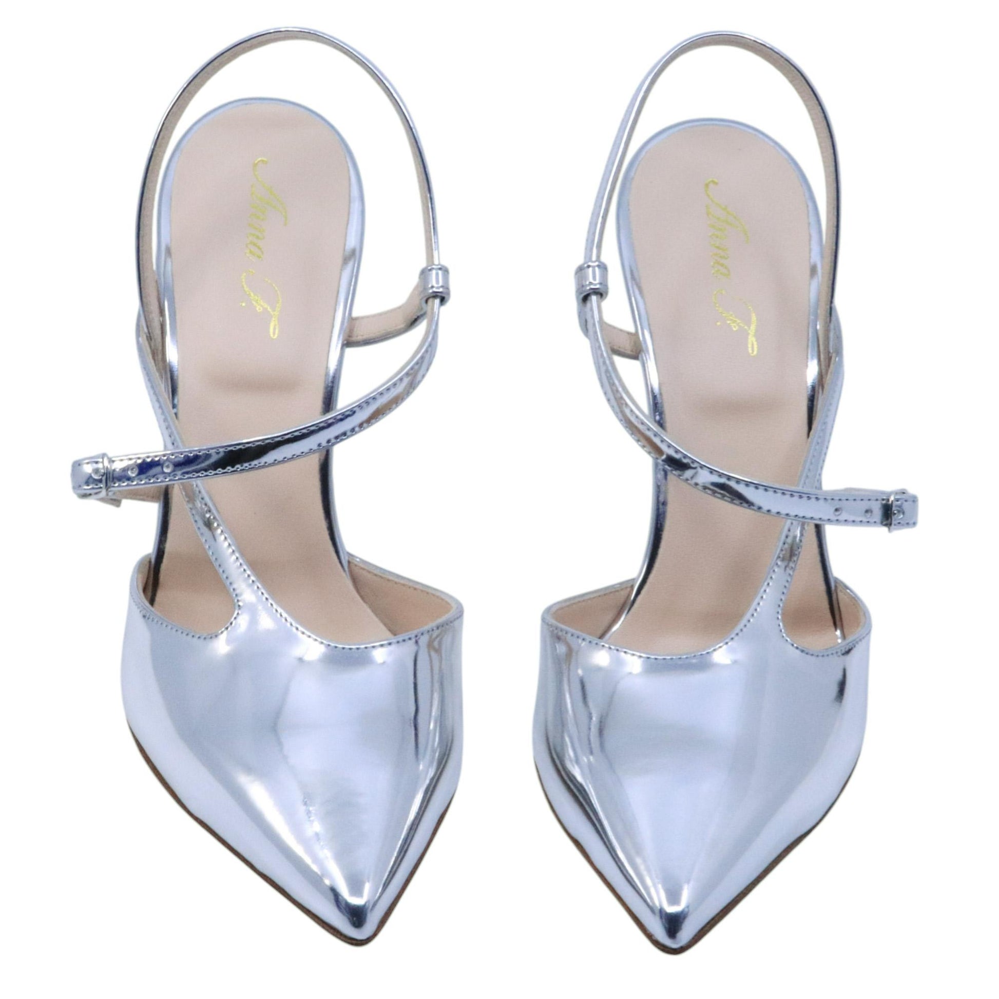 Slingback donna Anna F 1318 in pelle specchiata argento 