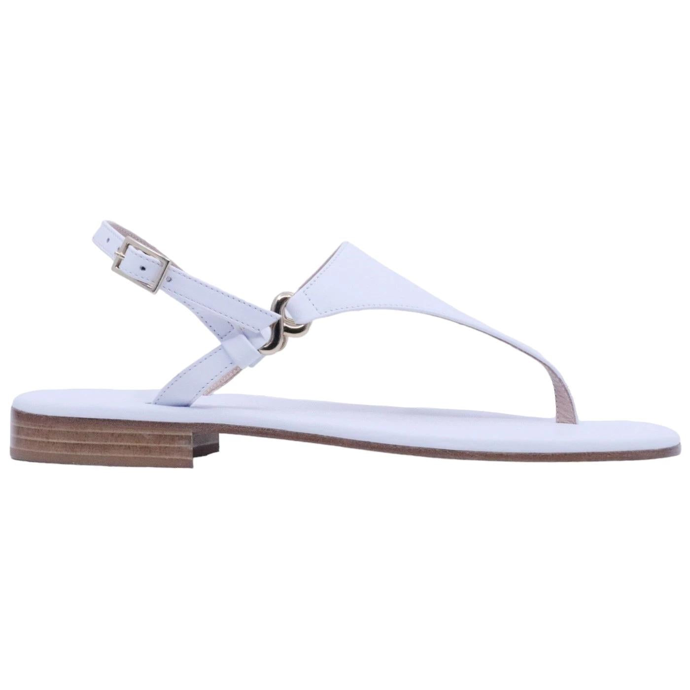 Sandalo infradito Paolo Ferrara CR721 in pelle bianca con accessorio oro 