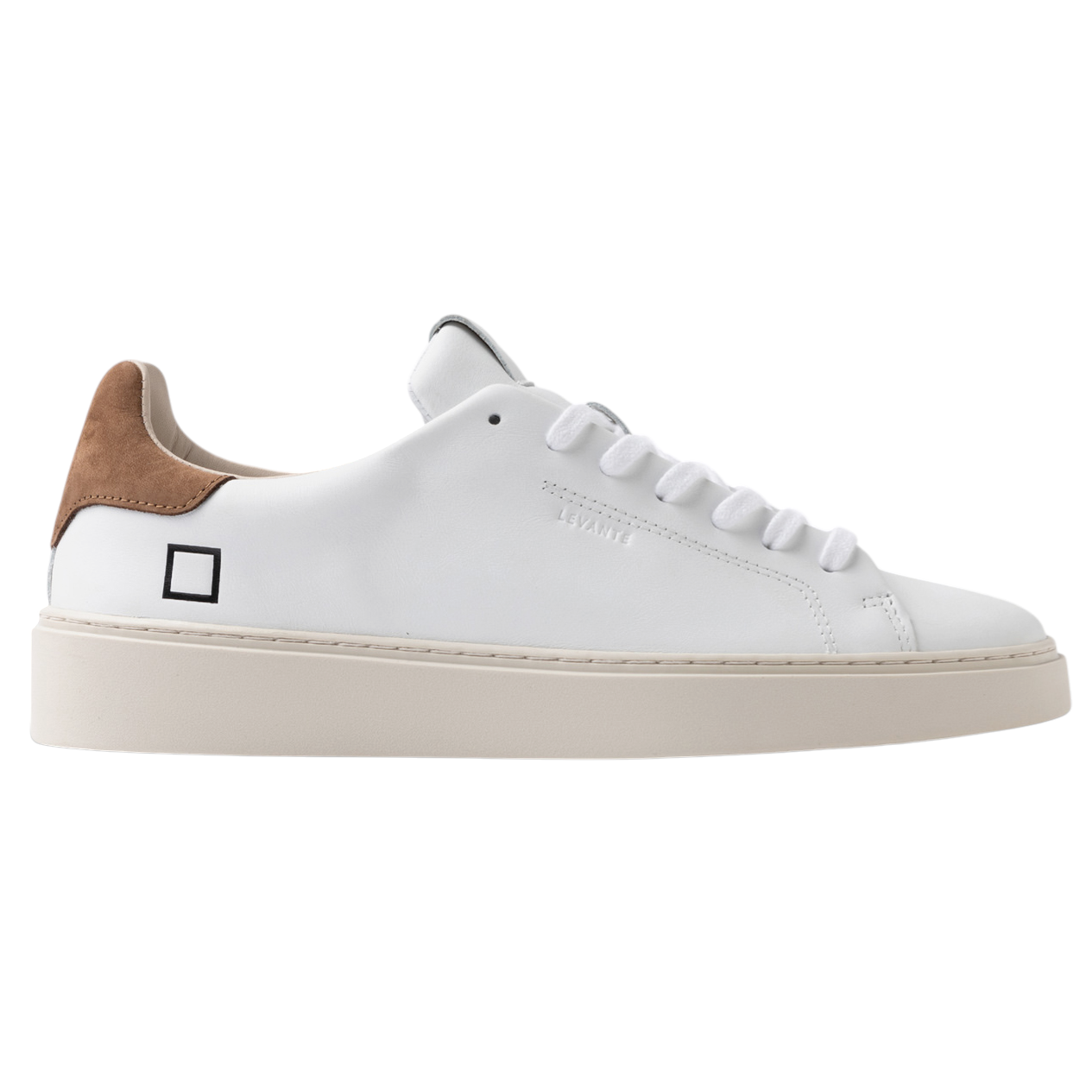 DATE Levante Calf White Brown LV CA WN sneaker uomo in pelle bianca con talloncino marrone 