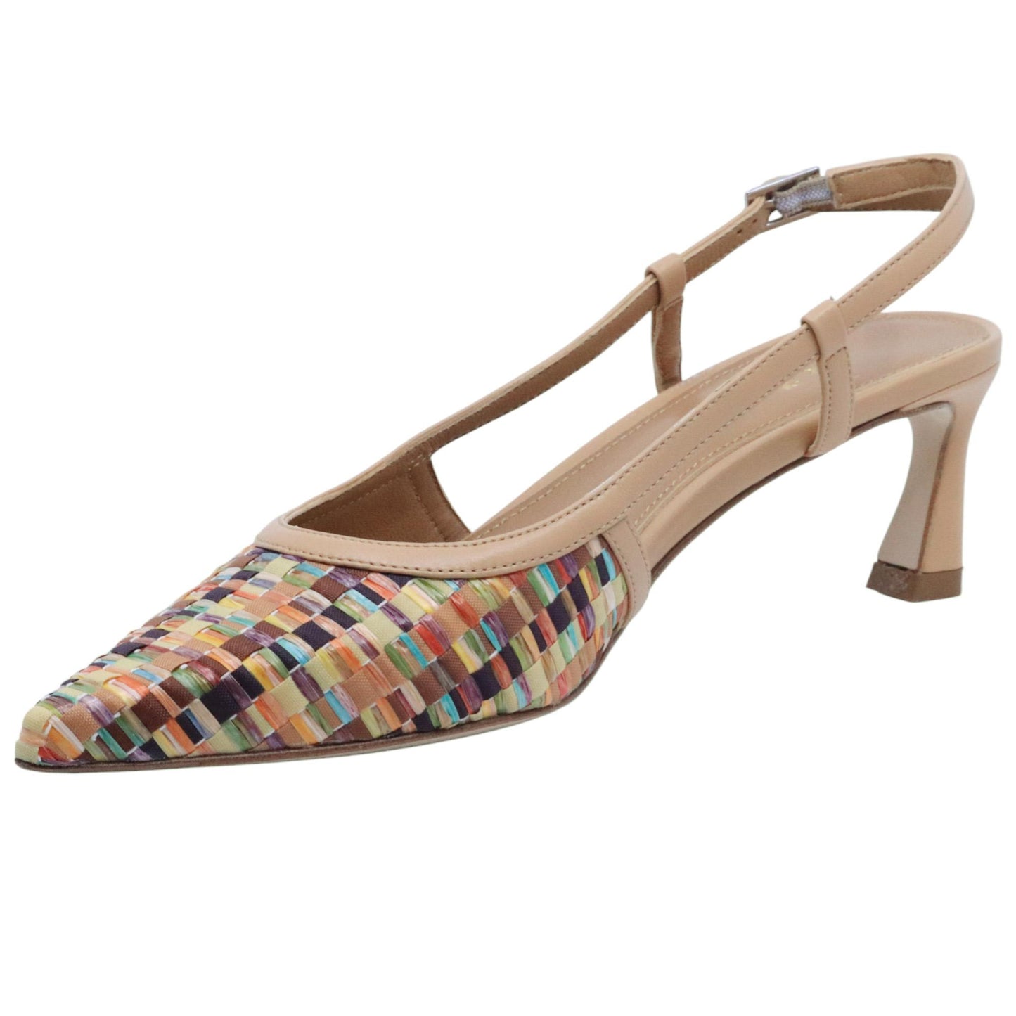Slingback donna Chantal 2627 in pelle beige con punta in corda intrecciata multicolore 