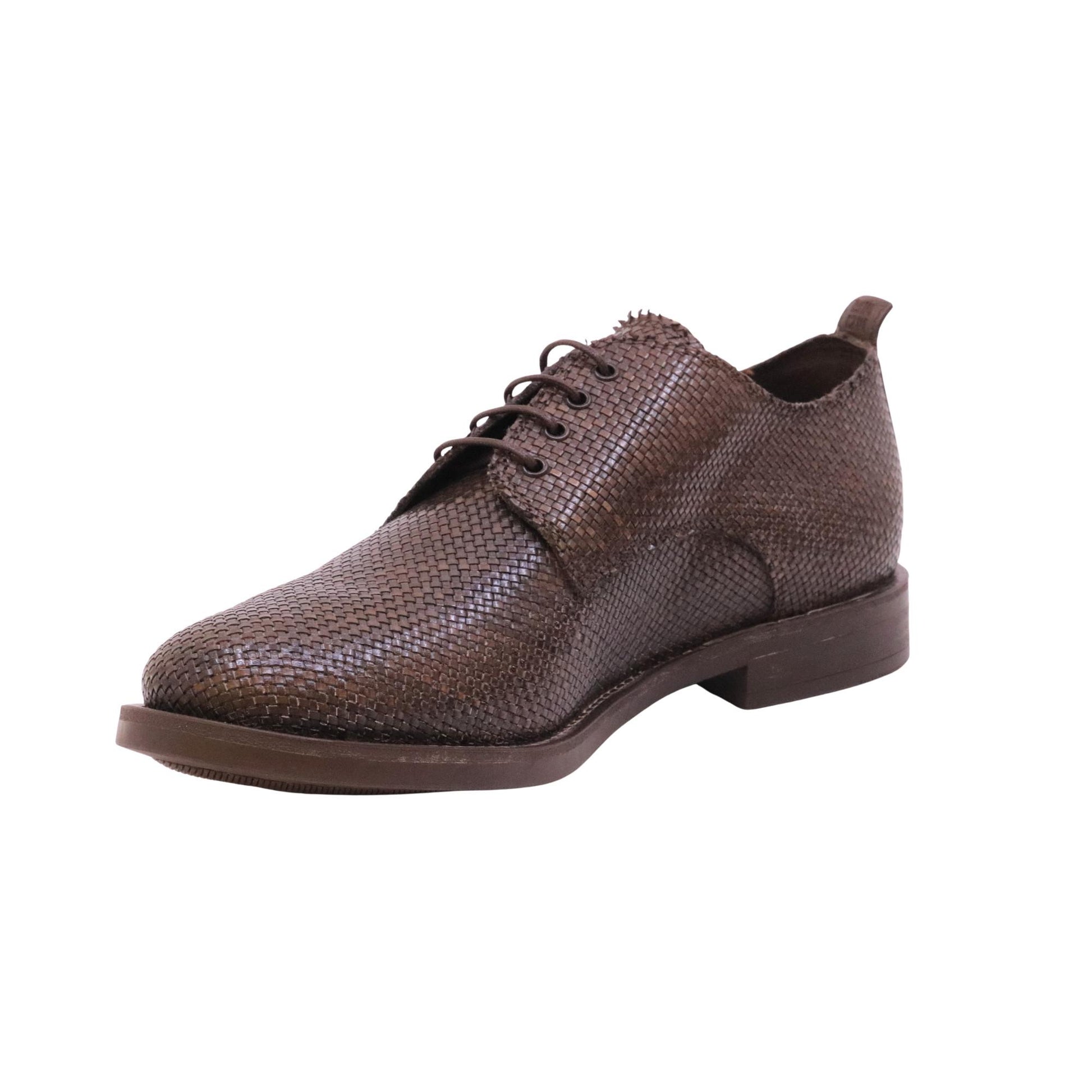 Moma 17611A Office Indira stringata uomo in pelle intrecciata marrone testa di moro con suola in gomma 