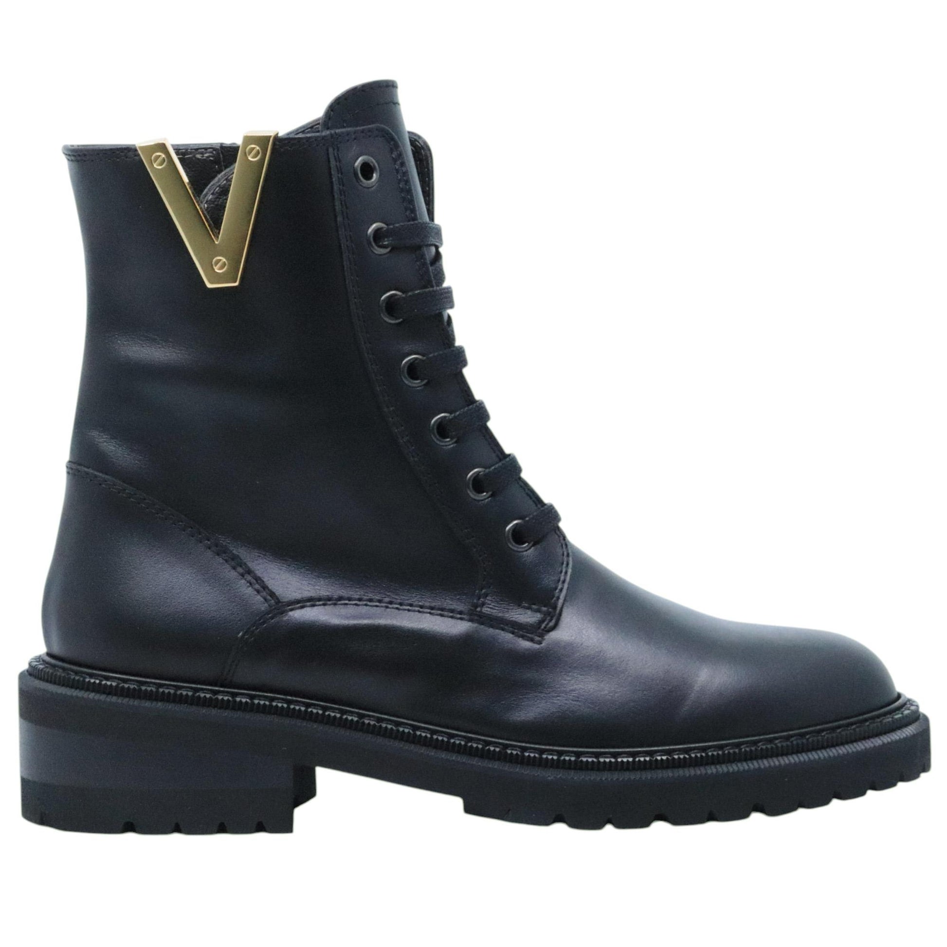 Via Roma 15 3422 stivaletto donna in pelle nera con V oro laterale 