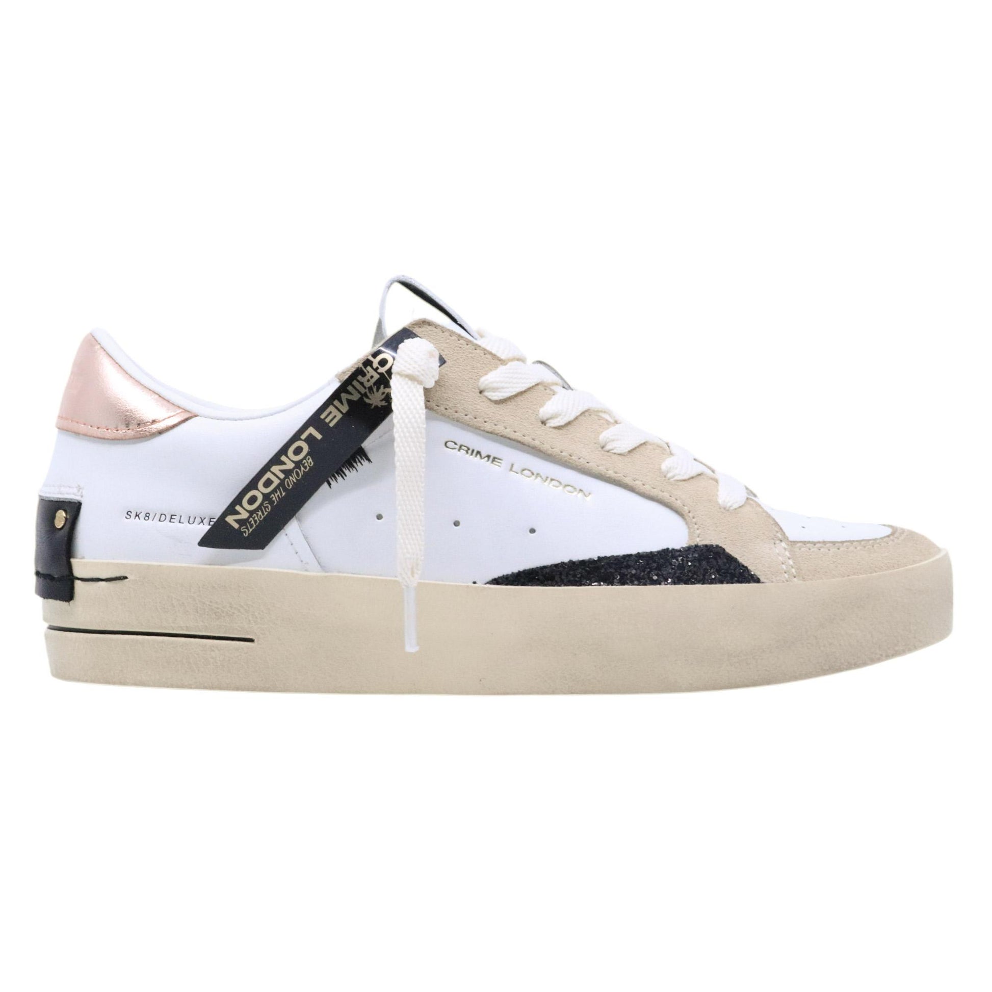Crime London sk8 Deluxe 21114 in pelle bianca e camoscio beige 