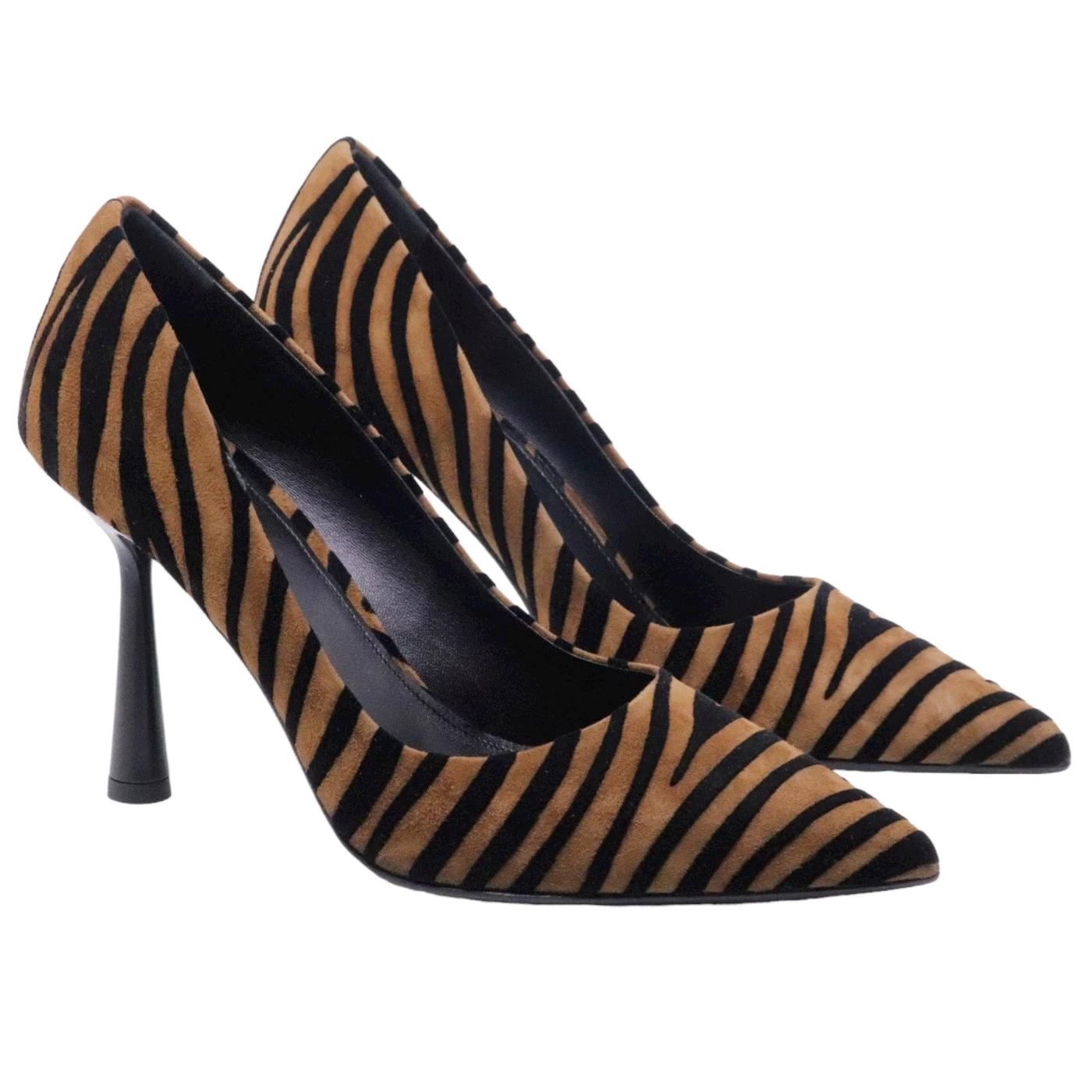 Décolleté donna Chantal 1962 1969 in camoscio effetto zebra di colore nero e marrone 