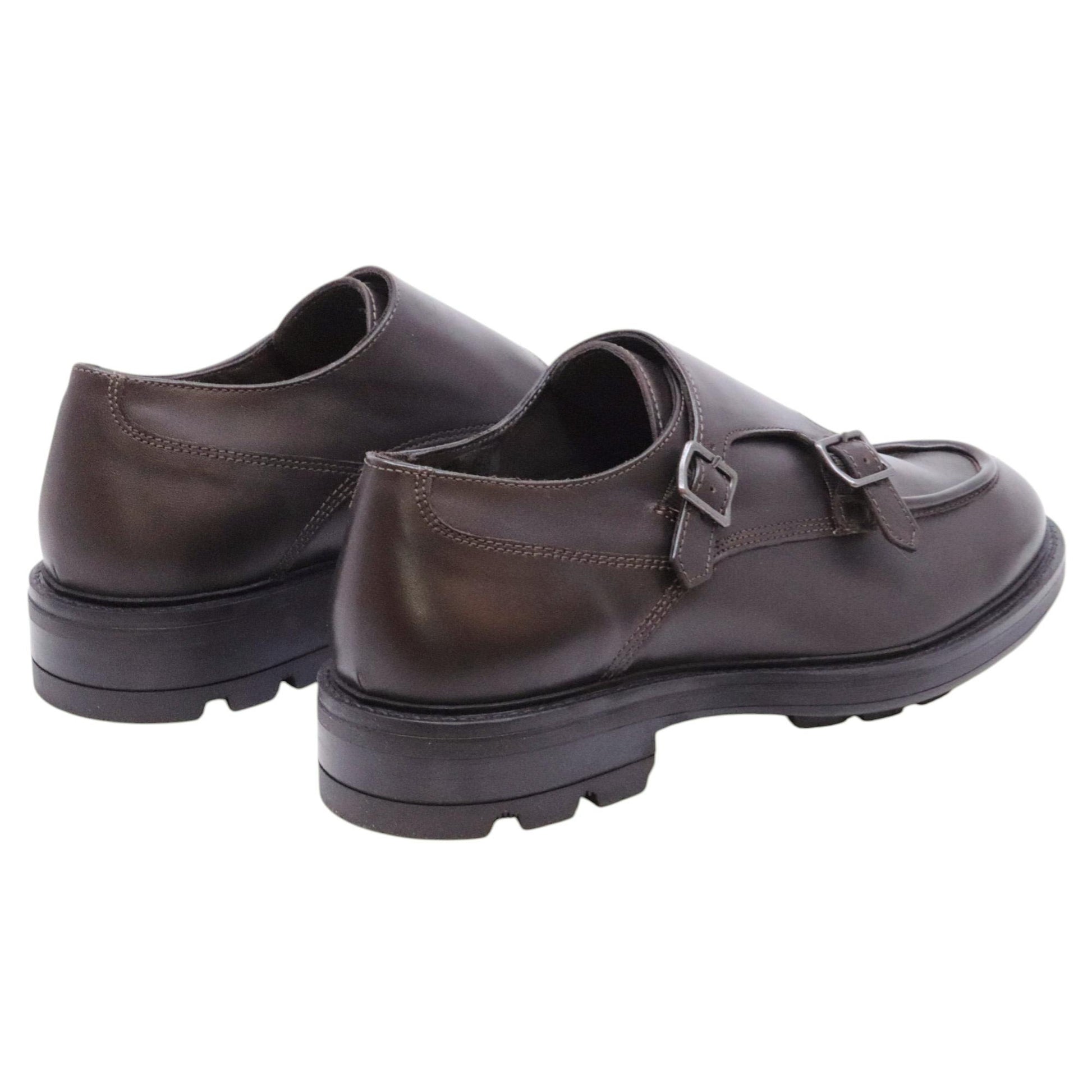 Antica Cuoieria 23055 Derby doppia fibbia in pelle testa di moro 