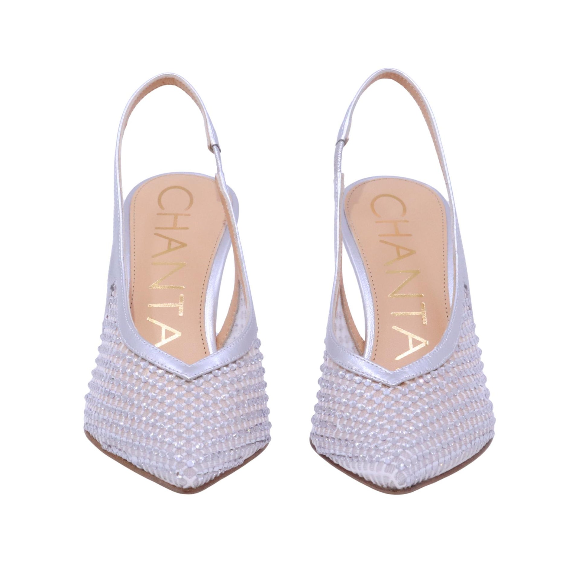 Chantal 1962 3037 slingback donna in pelle argento con strass argento 
