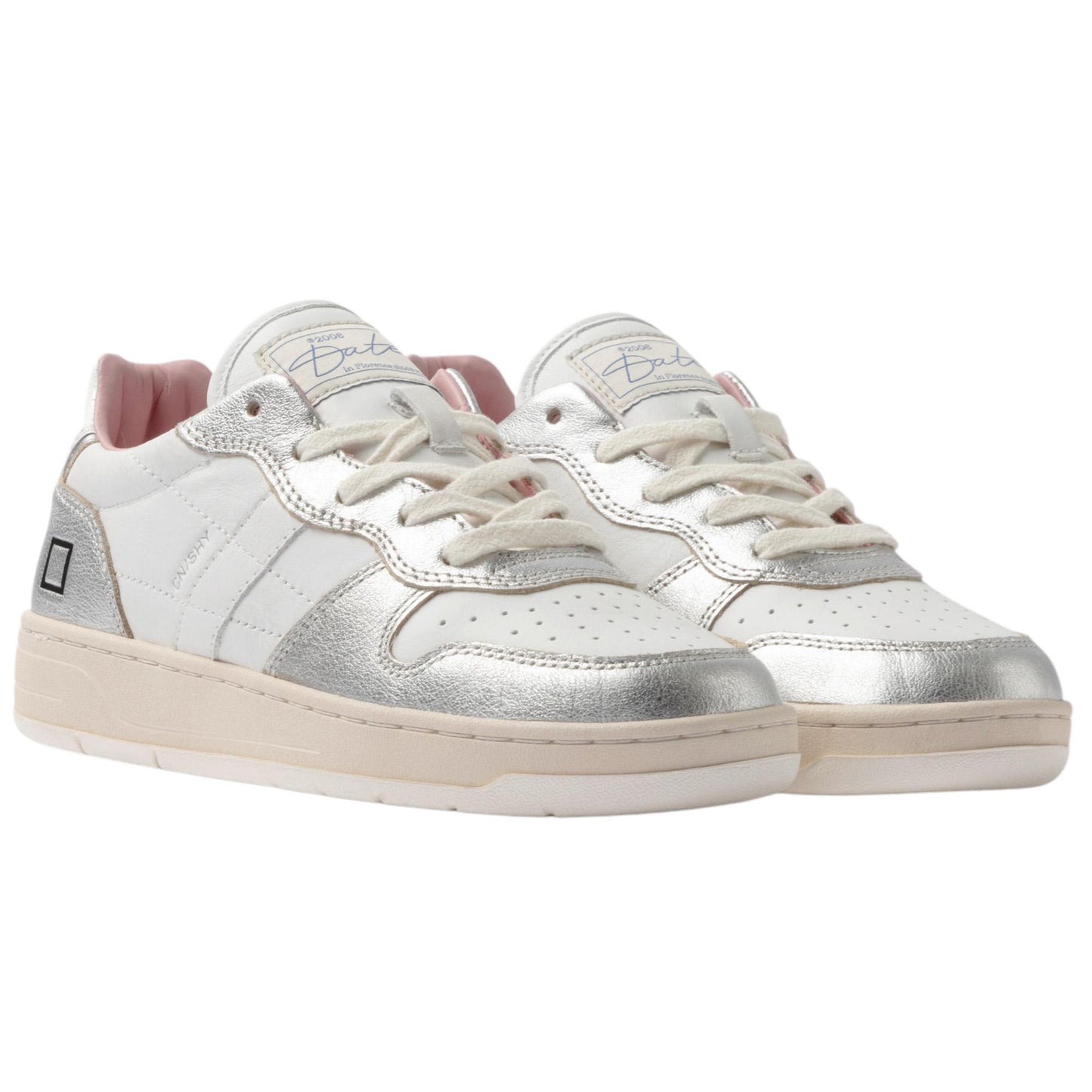 DATE Court Shiny White Silver CR SH WS sneaker donna in pelle bianca e argento 