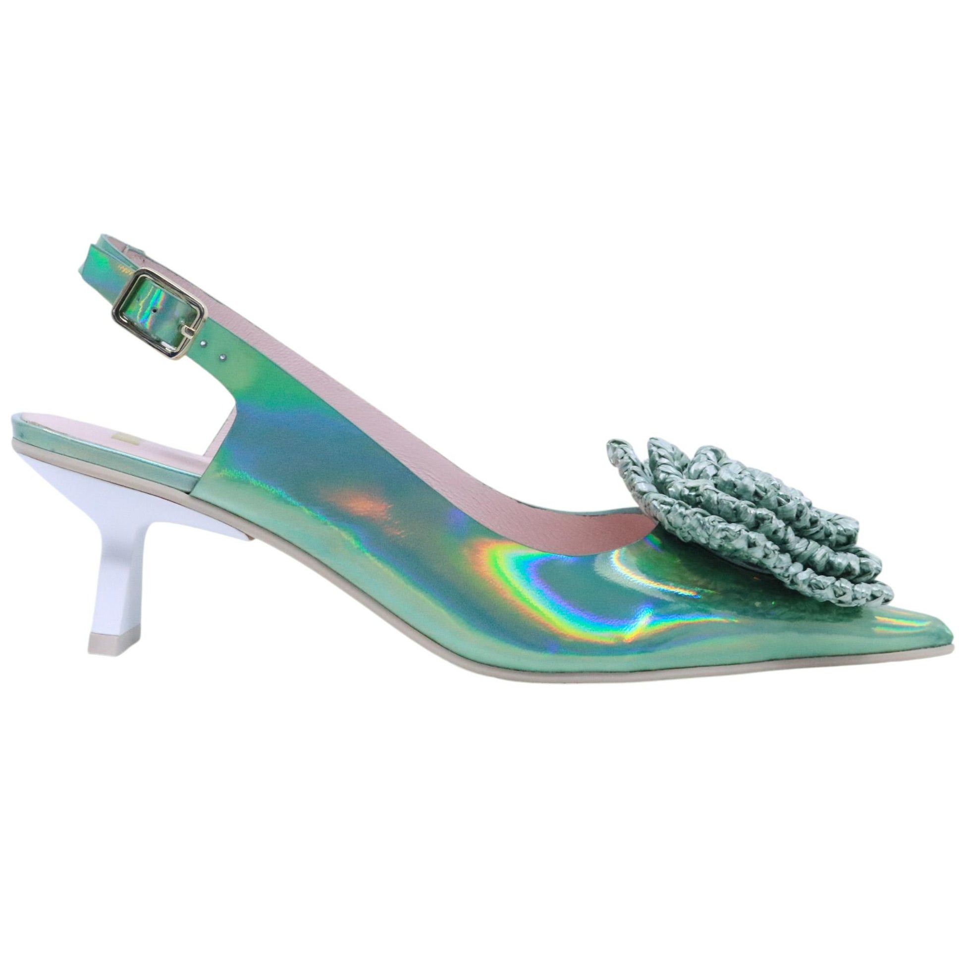 Ras 8046 slingback donna in pelle verde iridescente 