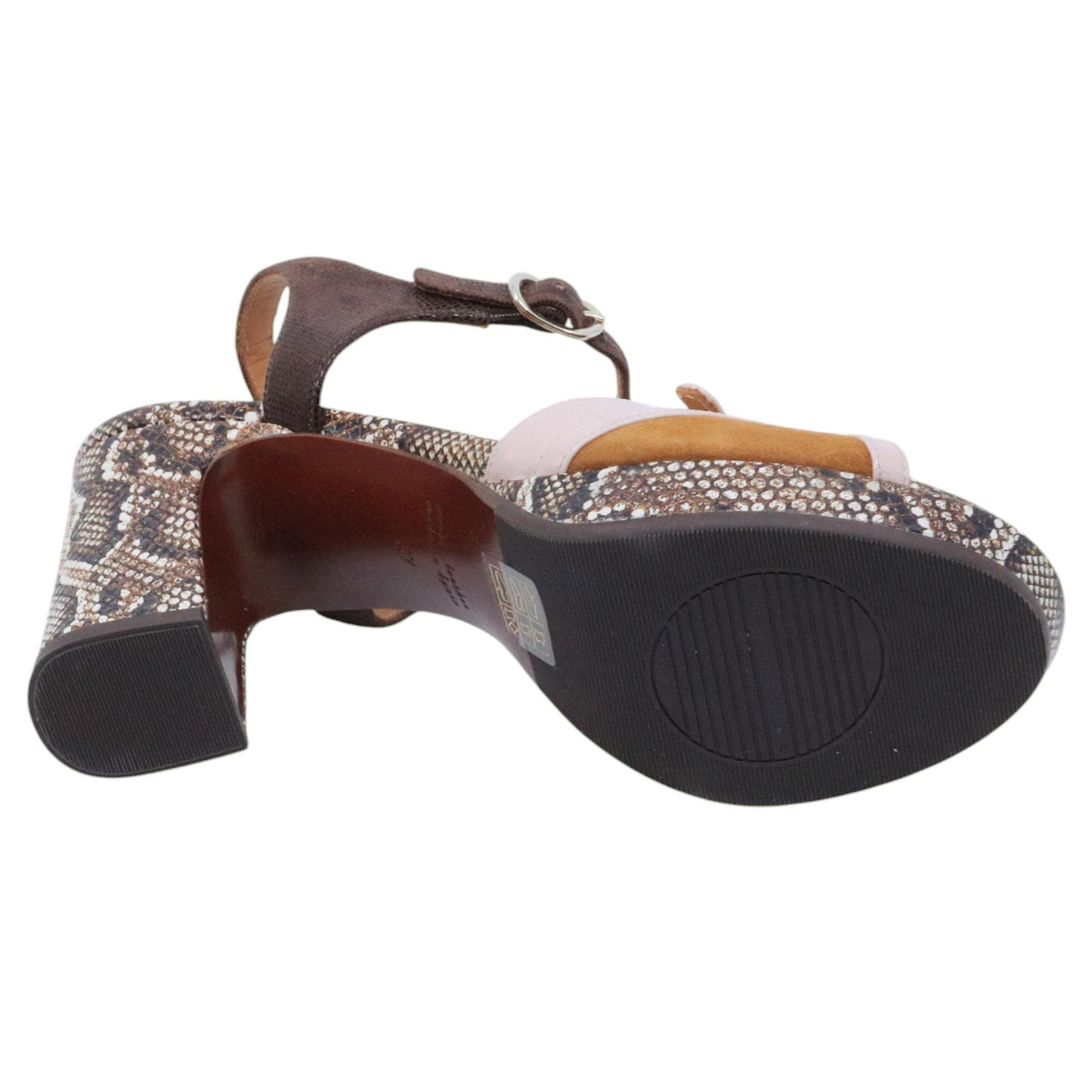 Chie Mihara Kaelo L sandalo donna in pelle cognac, rosa e stampa serpente 