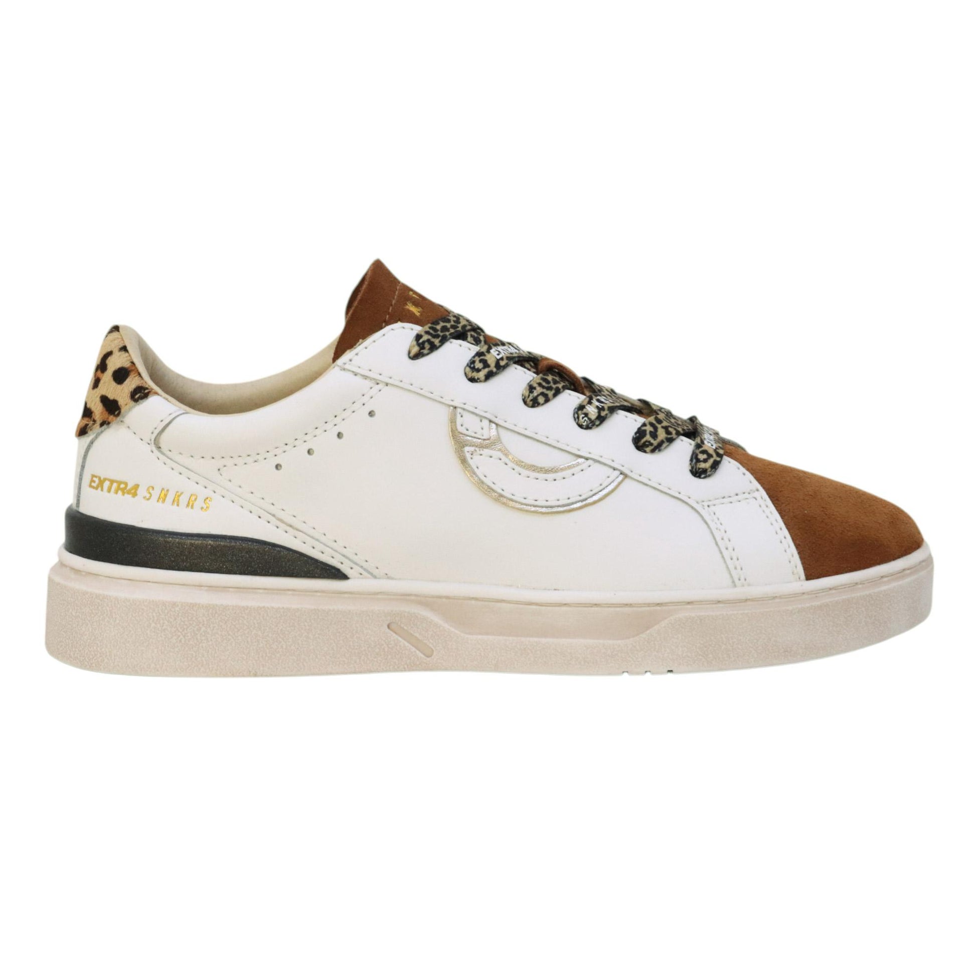 Extr4 Club Tennis sneaker donna in pelle bianca e camoscio cognac 
