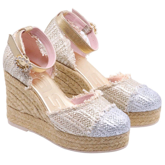 Zeppa donna Ras in morbida pelle e corda intrecciata di colore platino e argento 