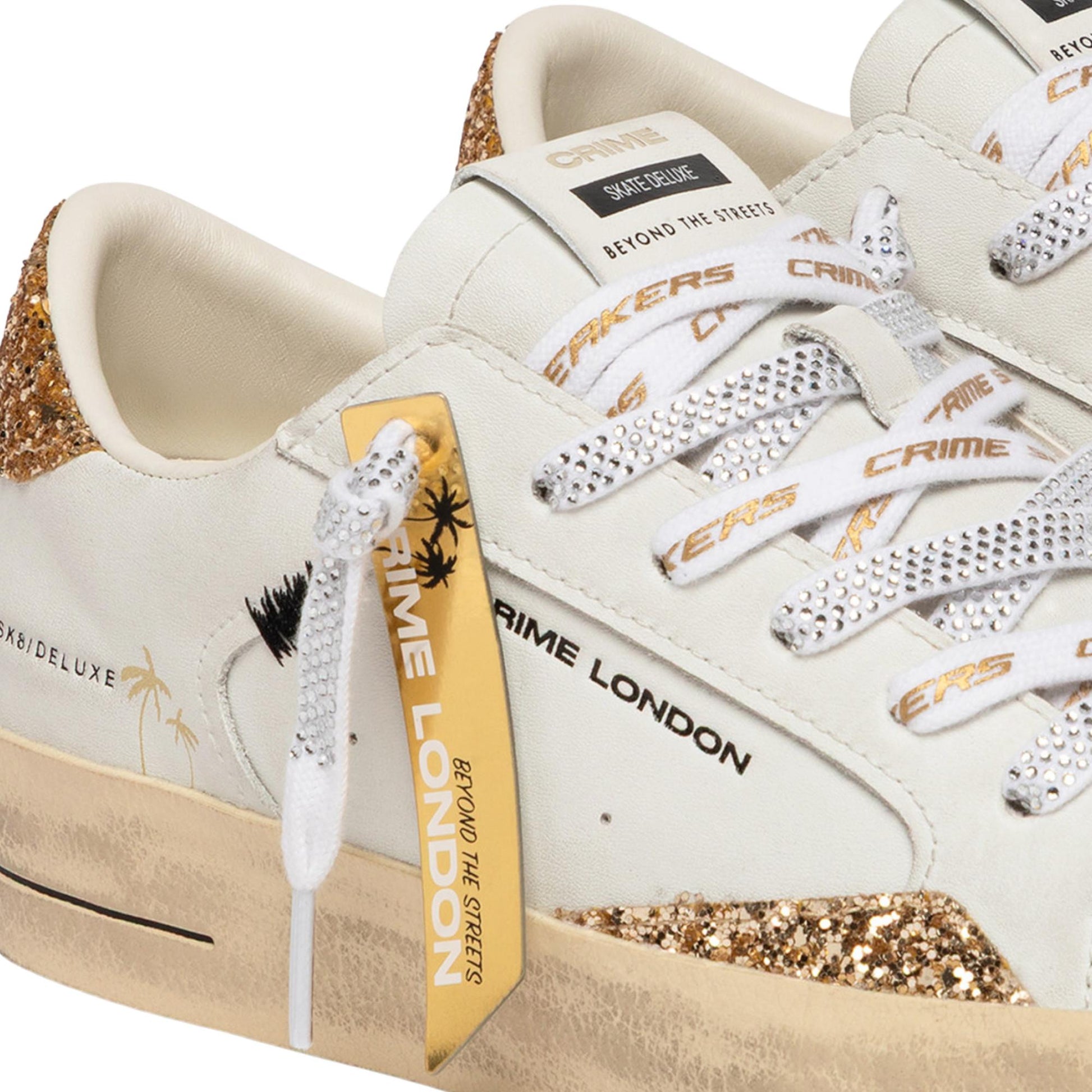 Crime London SK8 Deluxe Tequila Night 29102 sneaker donna in pelle bianca con glitter oro 