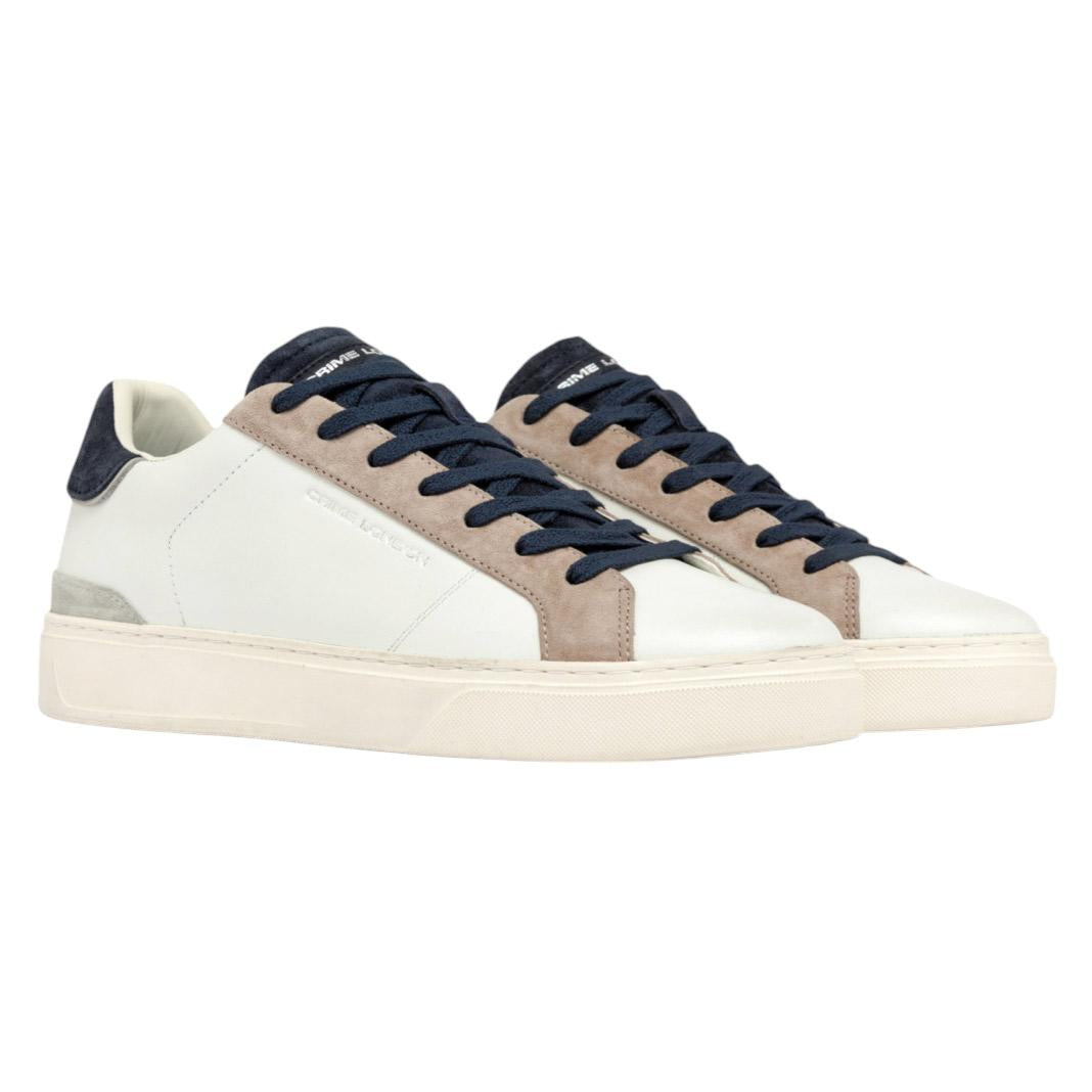 Sneaker uomo Crime London Blade 14700 in pelle bianca con talloncino in camoscio blu 