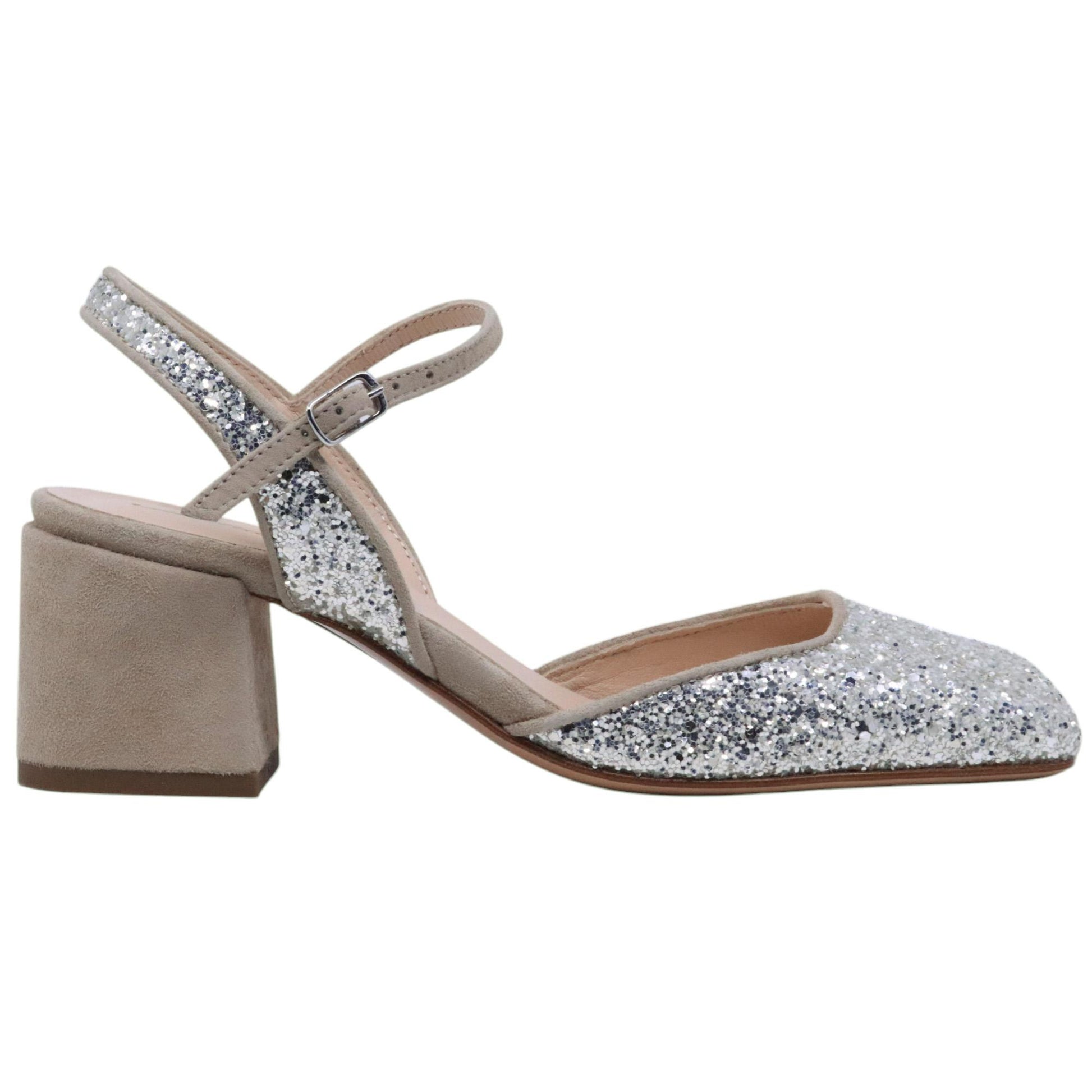 Slingback donna Anna F 1838 in glitter platino e argento 