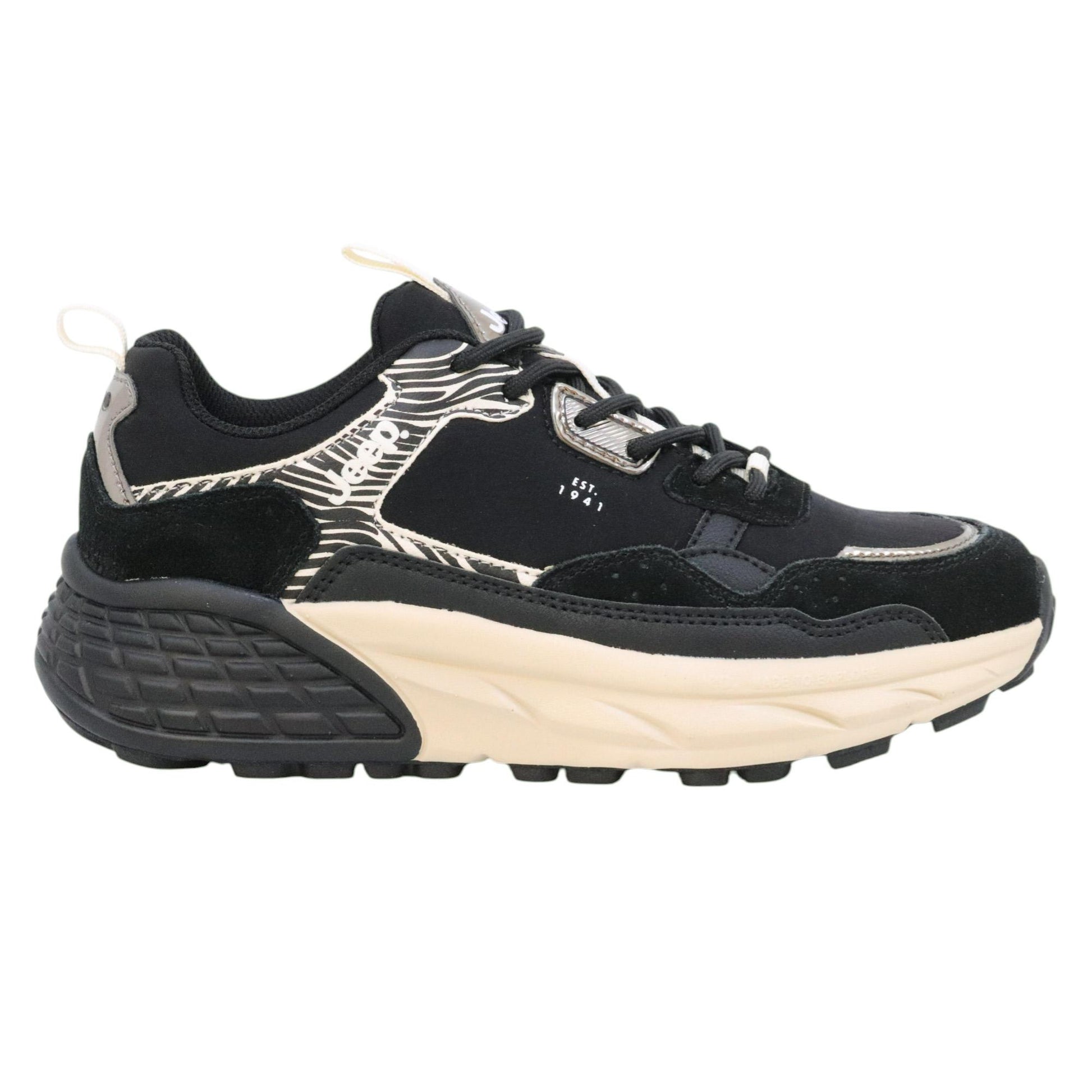 Jeep Footwear Groove sneaker donna in tessuto nero e zebrato 