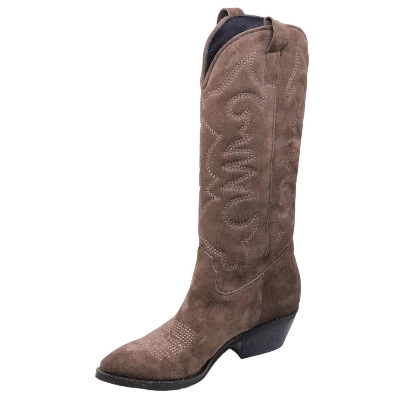 Texano donna Ranyé Jennifer realizzato in pelle scamosciata di colore marrone 