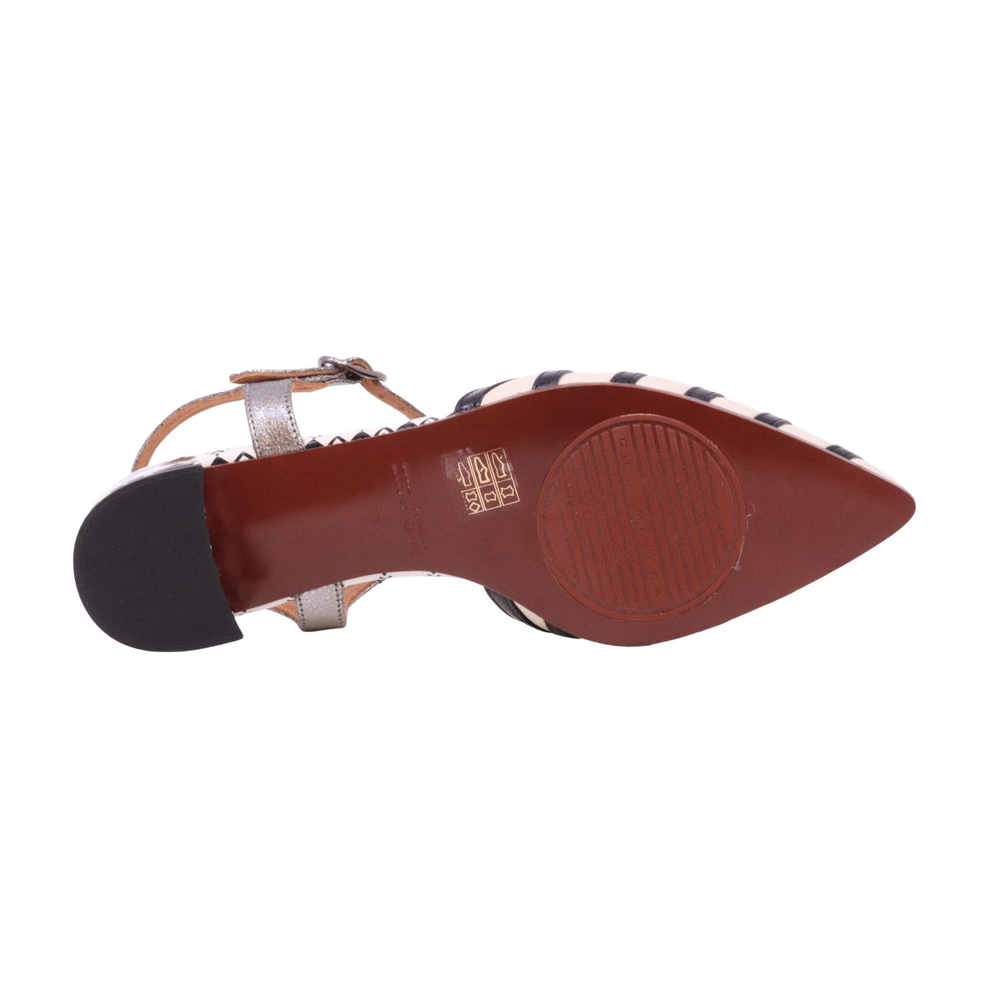 Chie Mihara Haler slingback donna in pelle panna e nero con tacco decorato 