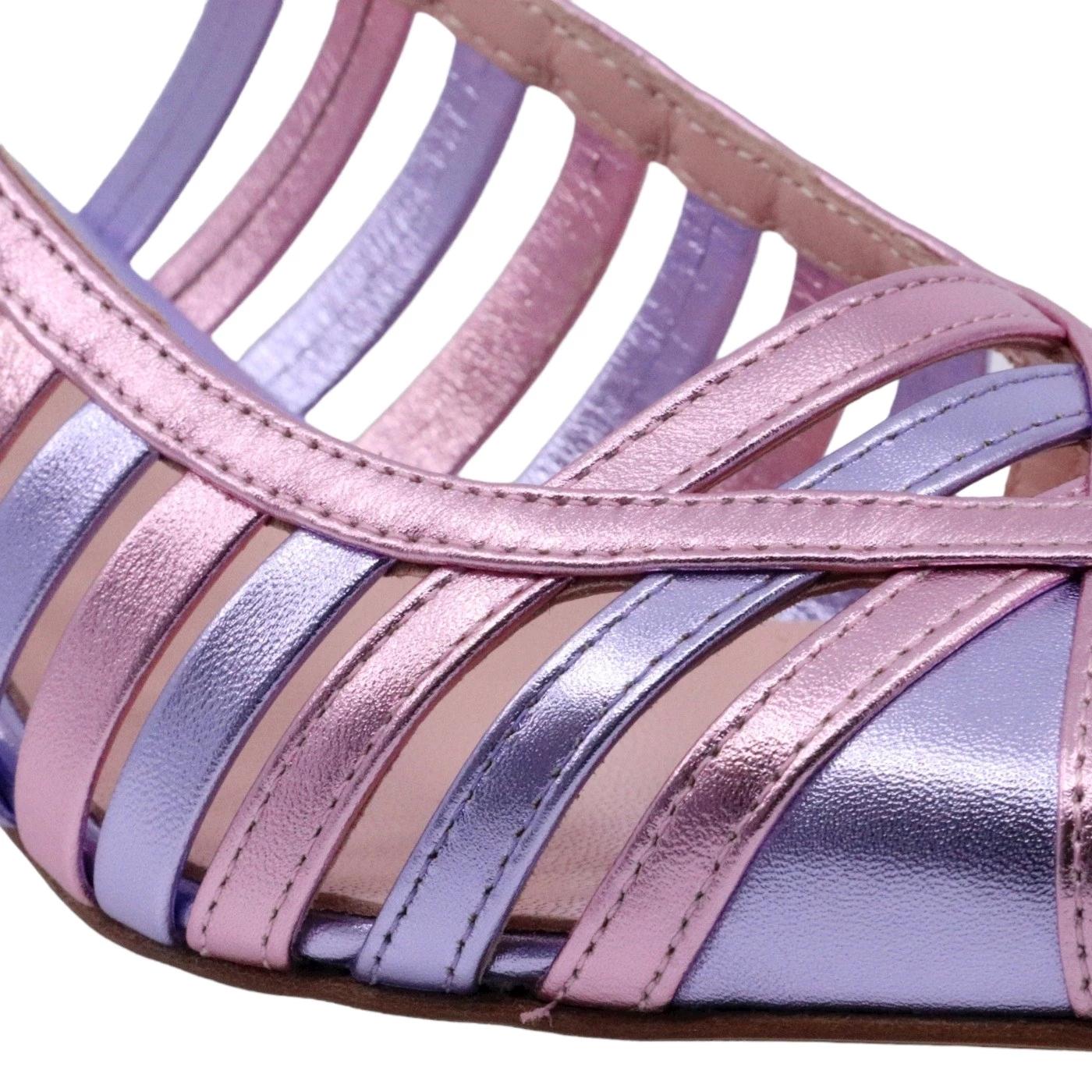 Slingback donna Anna F in pelle laminata di colore rosa e lilla 