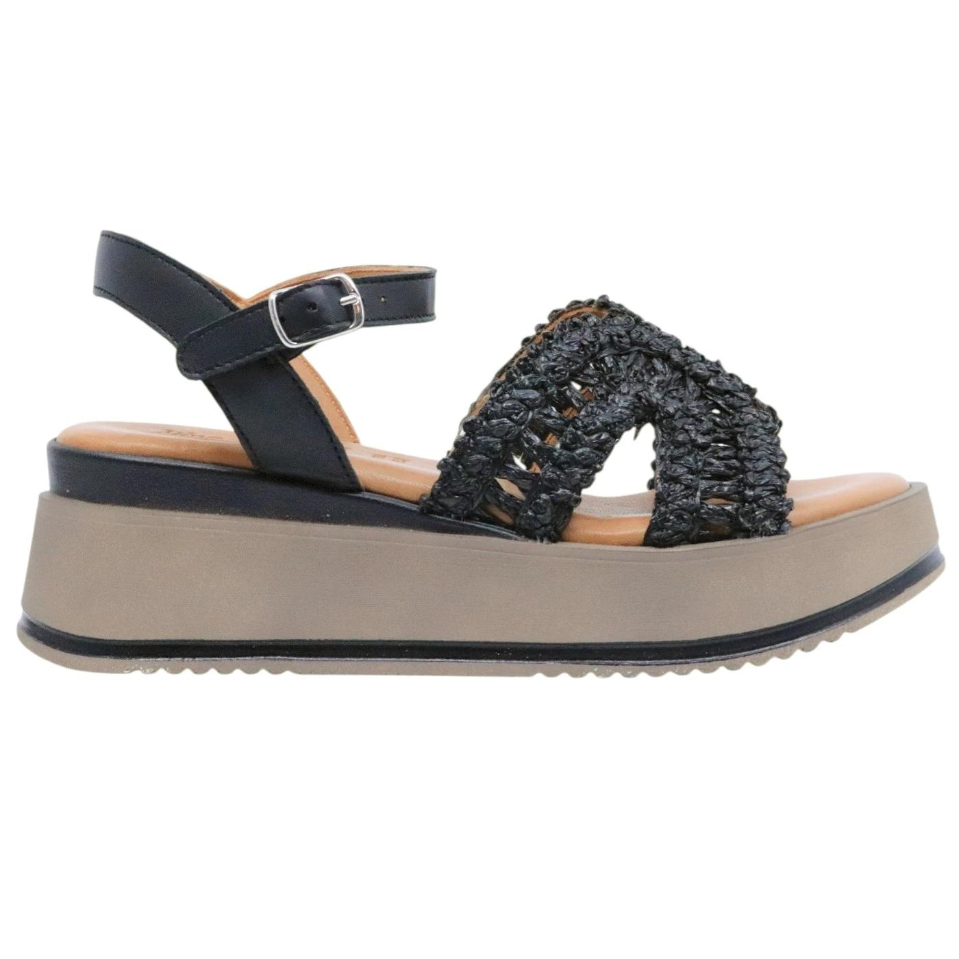 Sandalo con zeppa Mine Vaganti 3912 in pelle nera 