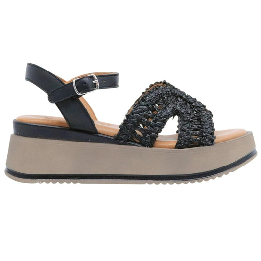 Sandalo con zeppa Mine Vaganti 3912 in pelle nera 