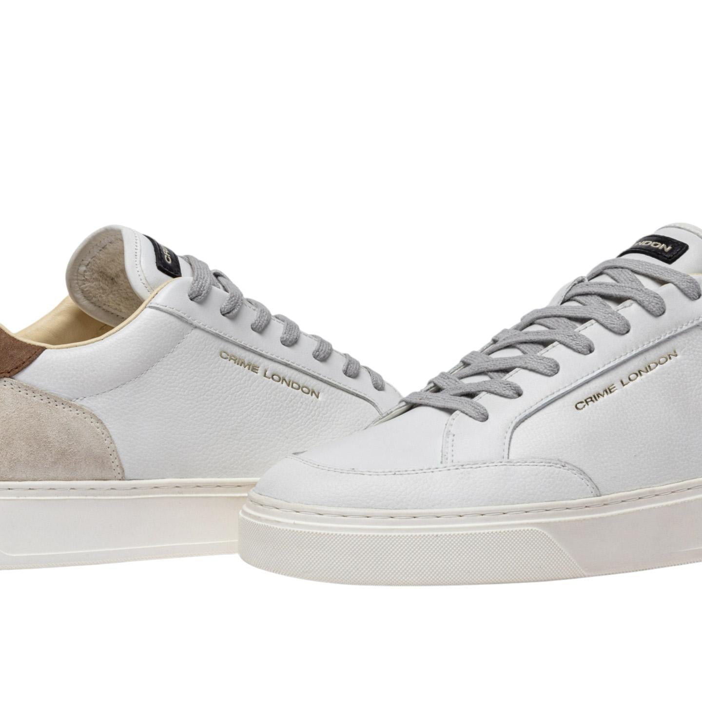 Sneaker uomo Crime London Eclipse 14752 in pelle bianca con dettagli in camoscio crema 