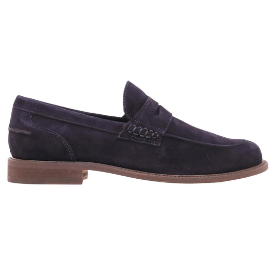 Antica Cuoieria 23115 Amalfi mocassino uomo in camoscio blu navy con suola in cuoio 