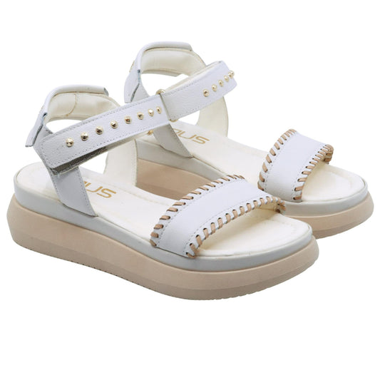 Sandalo zeppa Mjus L17010 in pelle bianca e dettagli color carne 